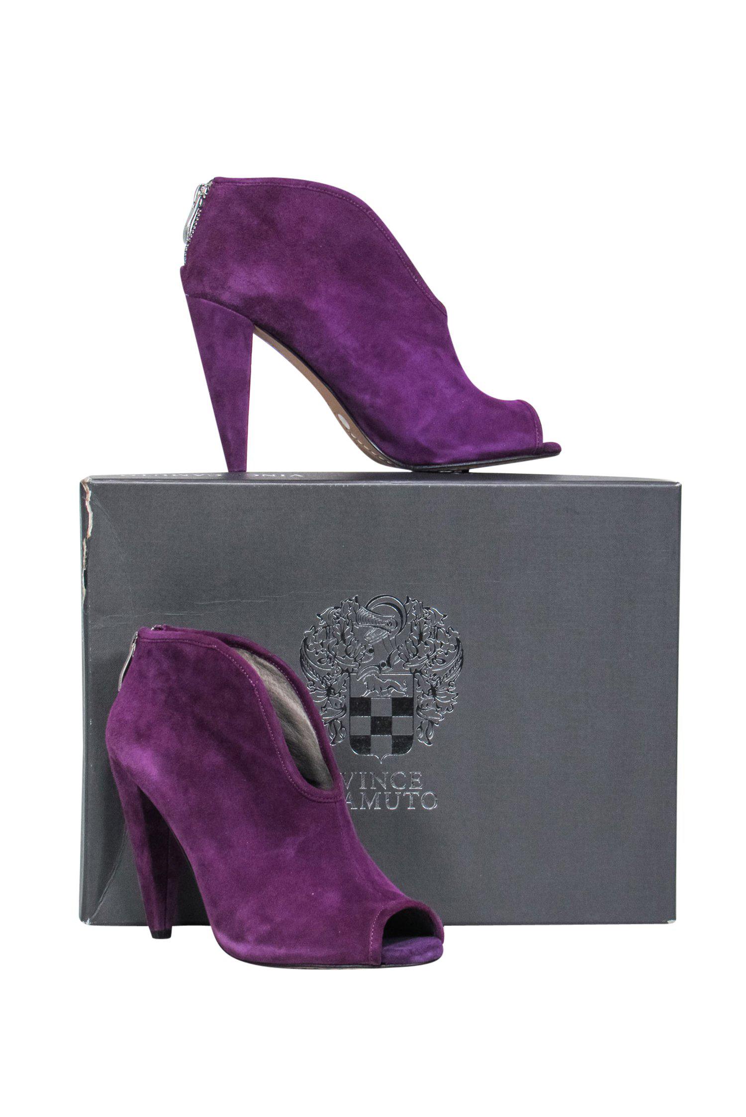 Vince Camuto Purple Suede Peep Toe Heeled Amber Ankle Booties - Size 5.5