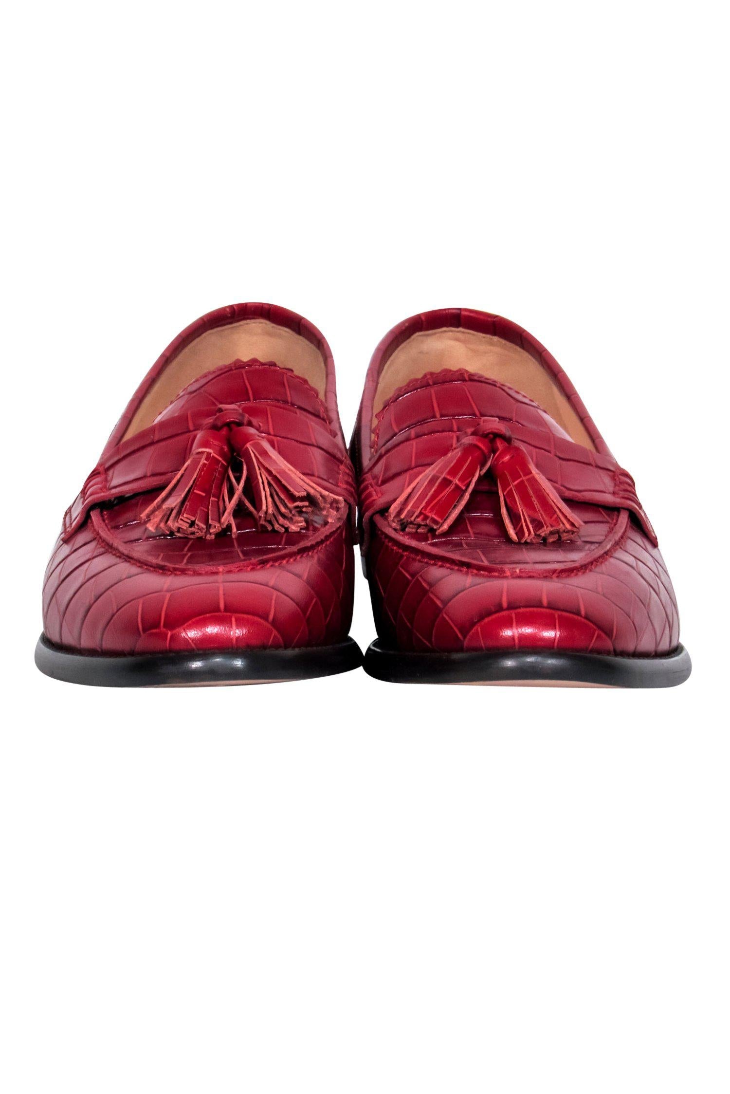 J.Crew Red Crocodile Embossed Tasseled Loafers - Size 9
