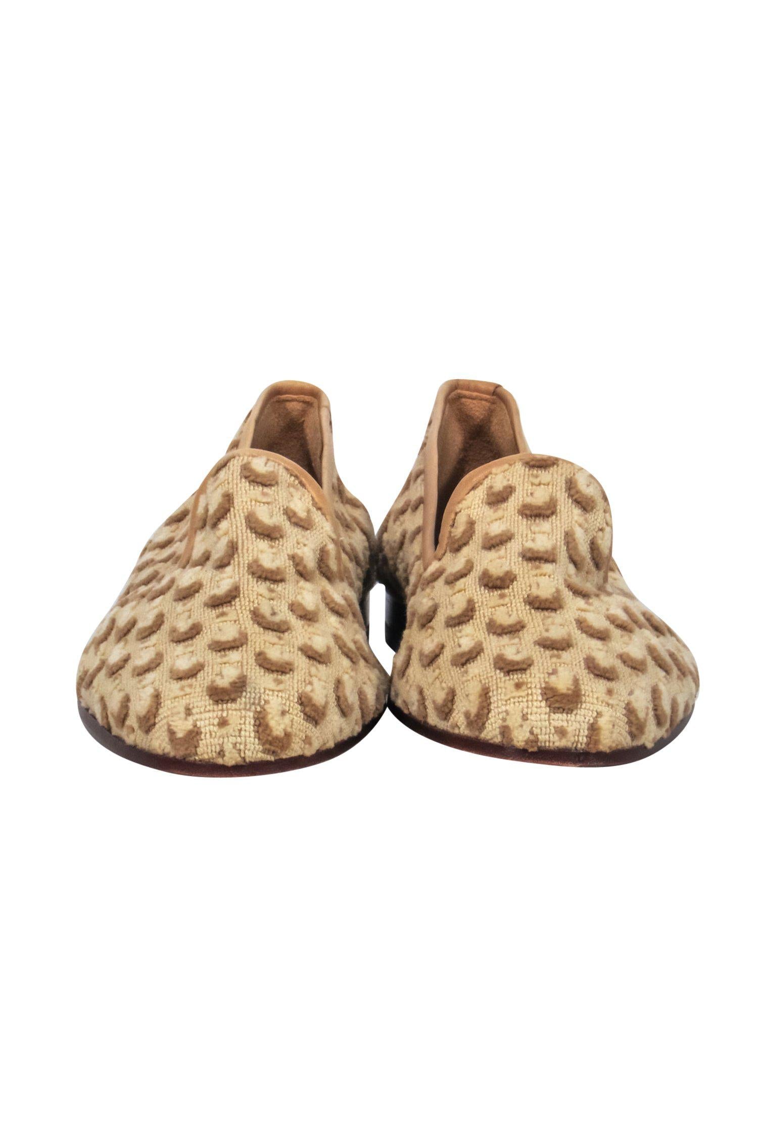 Stubbs & Wootton Beige Woven Dotted Texture Slipper Loafers - Size 7.5: Cozy Autumn Must-Haves