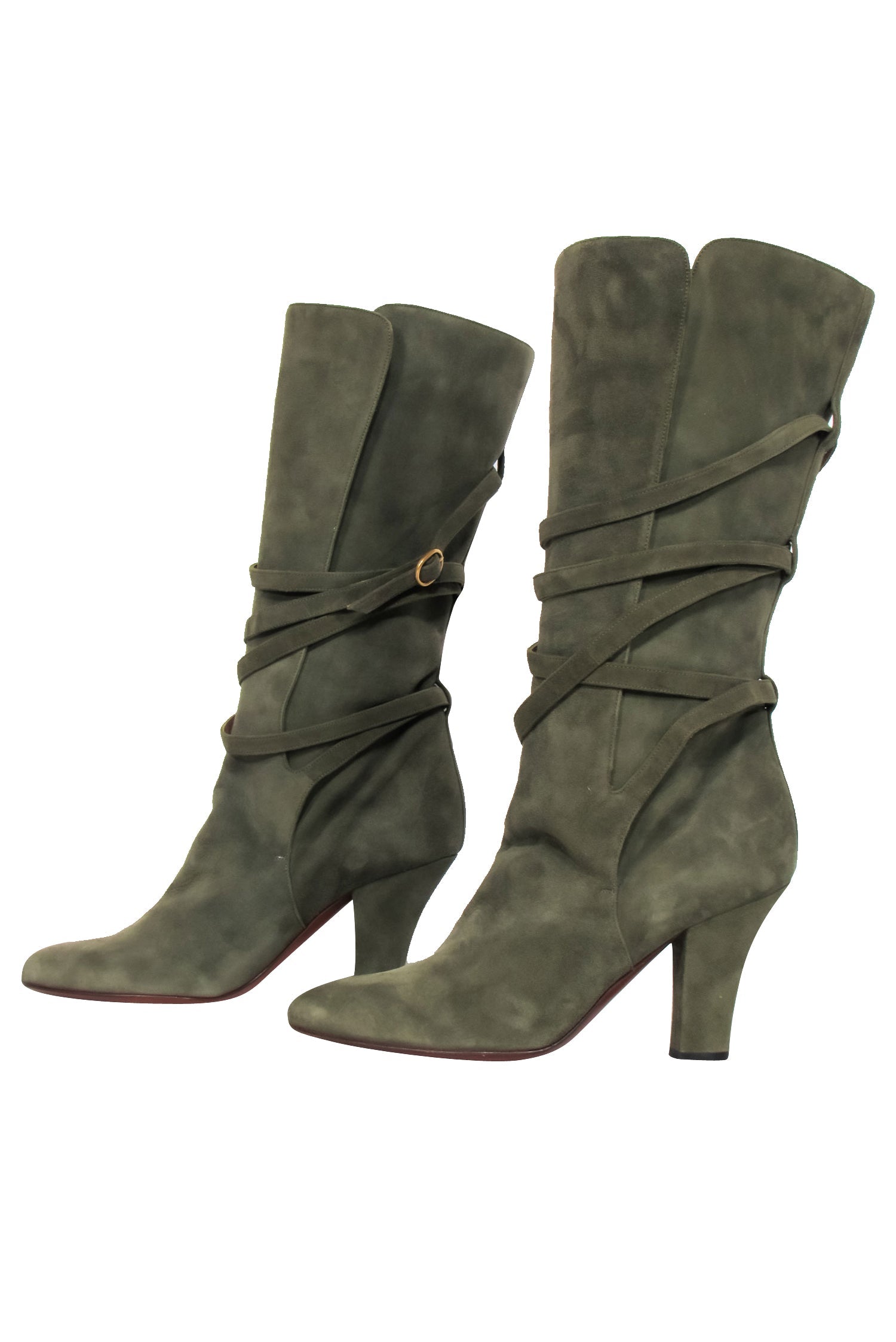 Yves Saint Laurent Olive Green Suede Tall Boots - Size 8.5 - Make a Bold Fashion Statement!