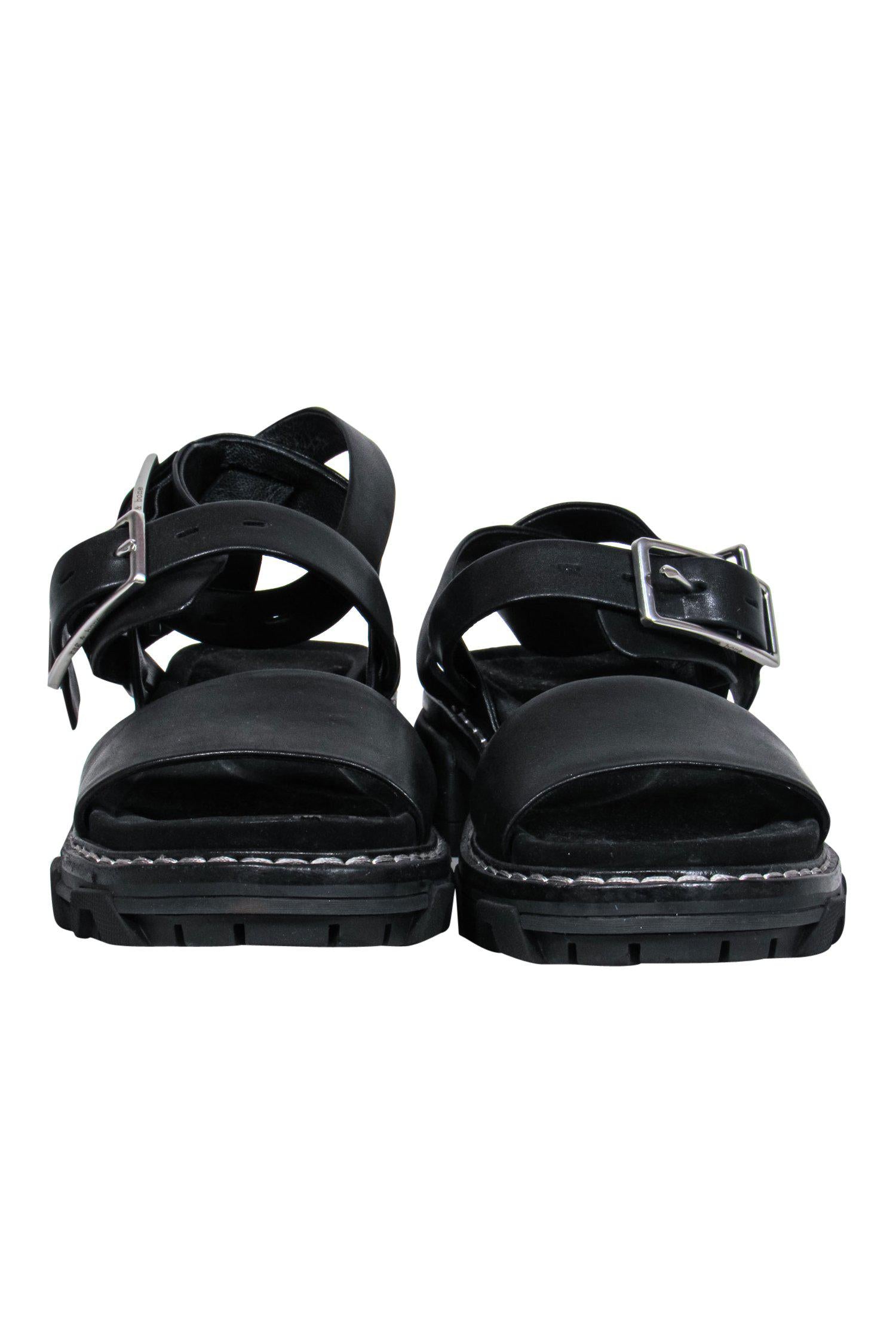 Rag & Bone Black Strappy Leather Platform Sandals - Size 6