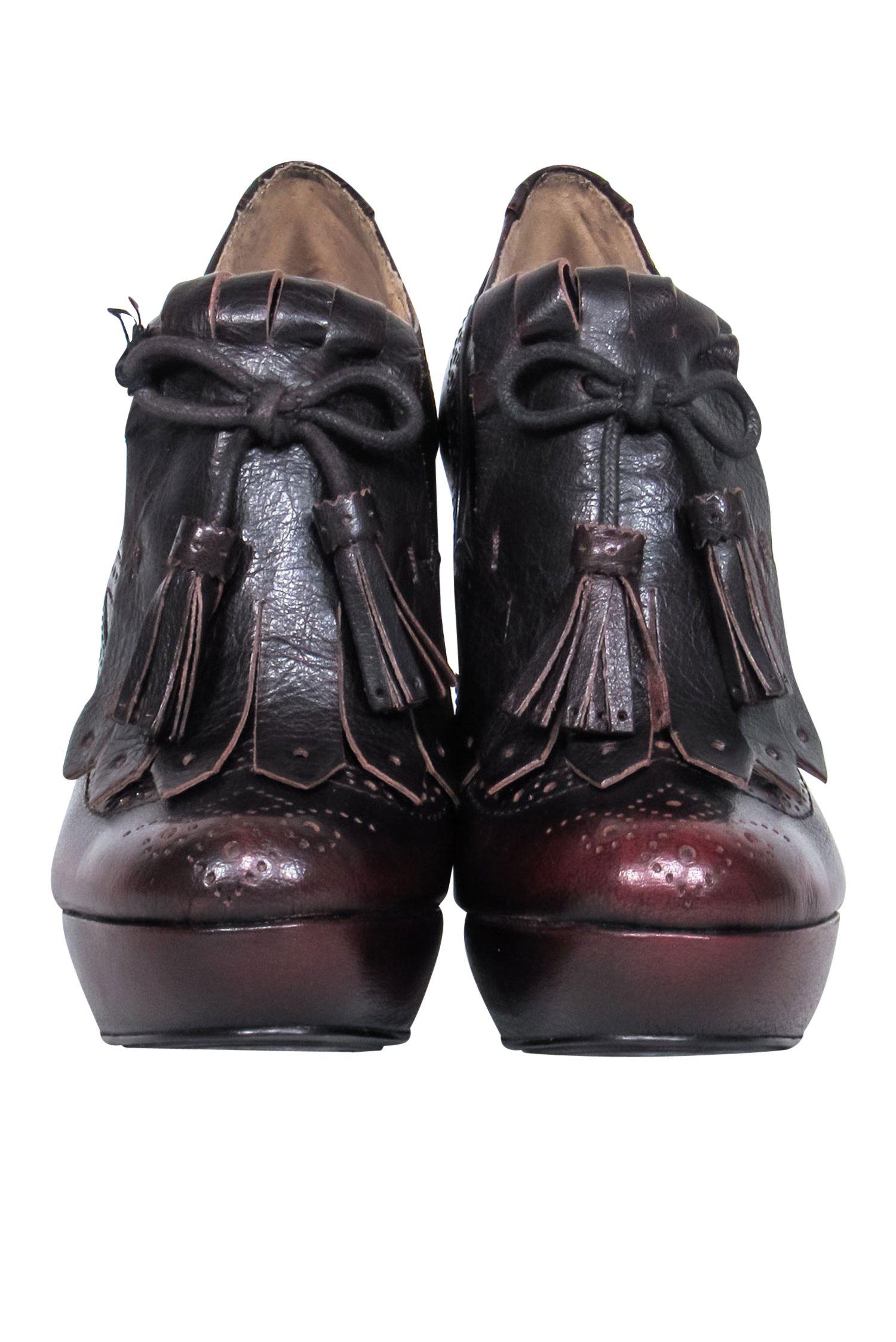Frye Brown Leather Oxford Loafer-Style Platform Heel Booties - Size 5.5: Elevate Your Look!