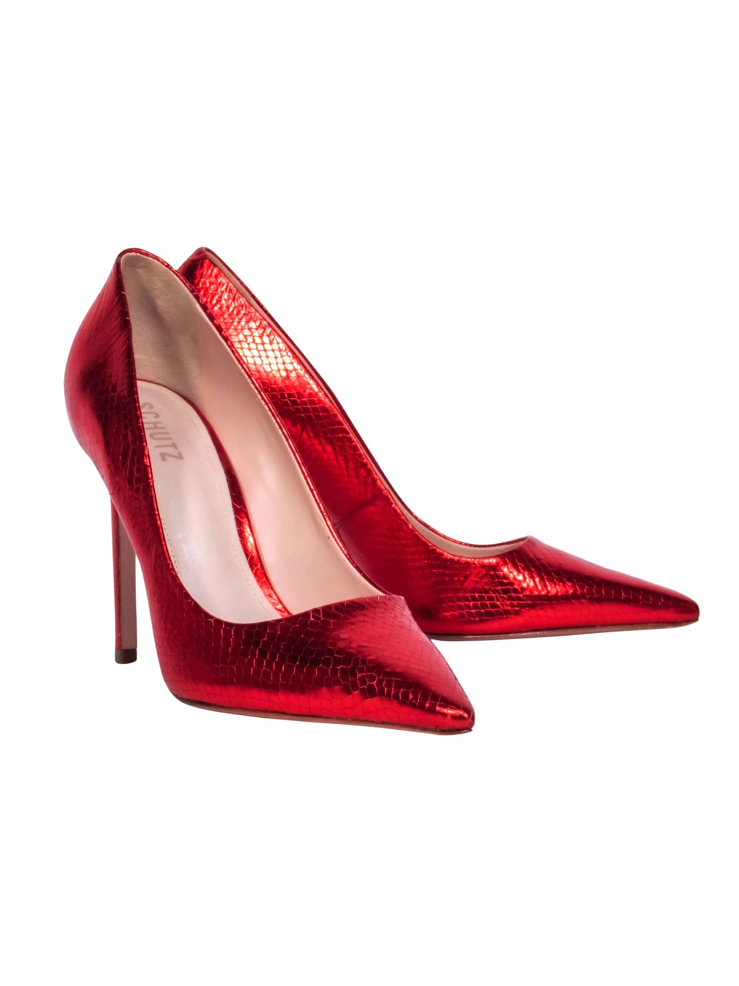 Schutz Red Metallic Pointed Toe Pumps - Size 9.5: Party-Ready Glam!