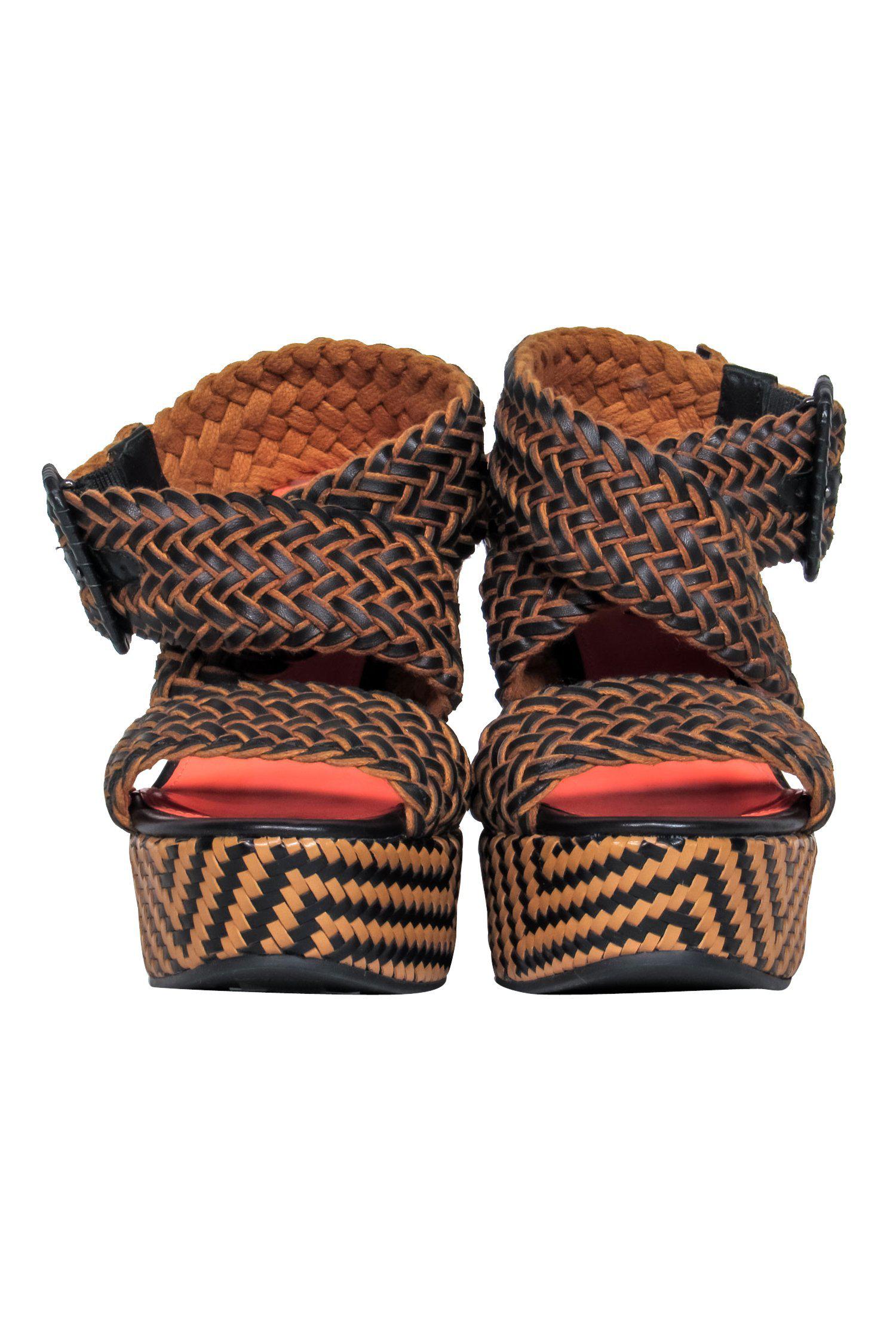 Via Spiga Black & Brown Woven Leather Wedge Sandals - Size 6: Elevate Your Summer!