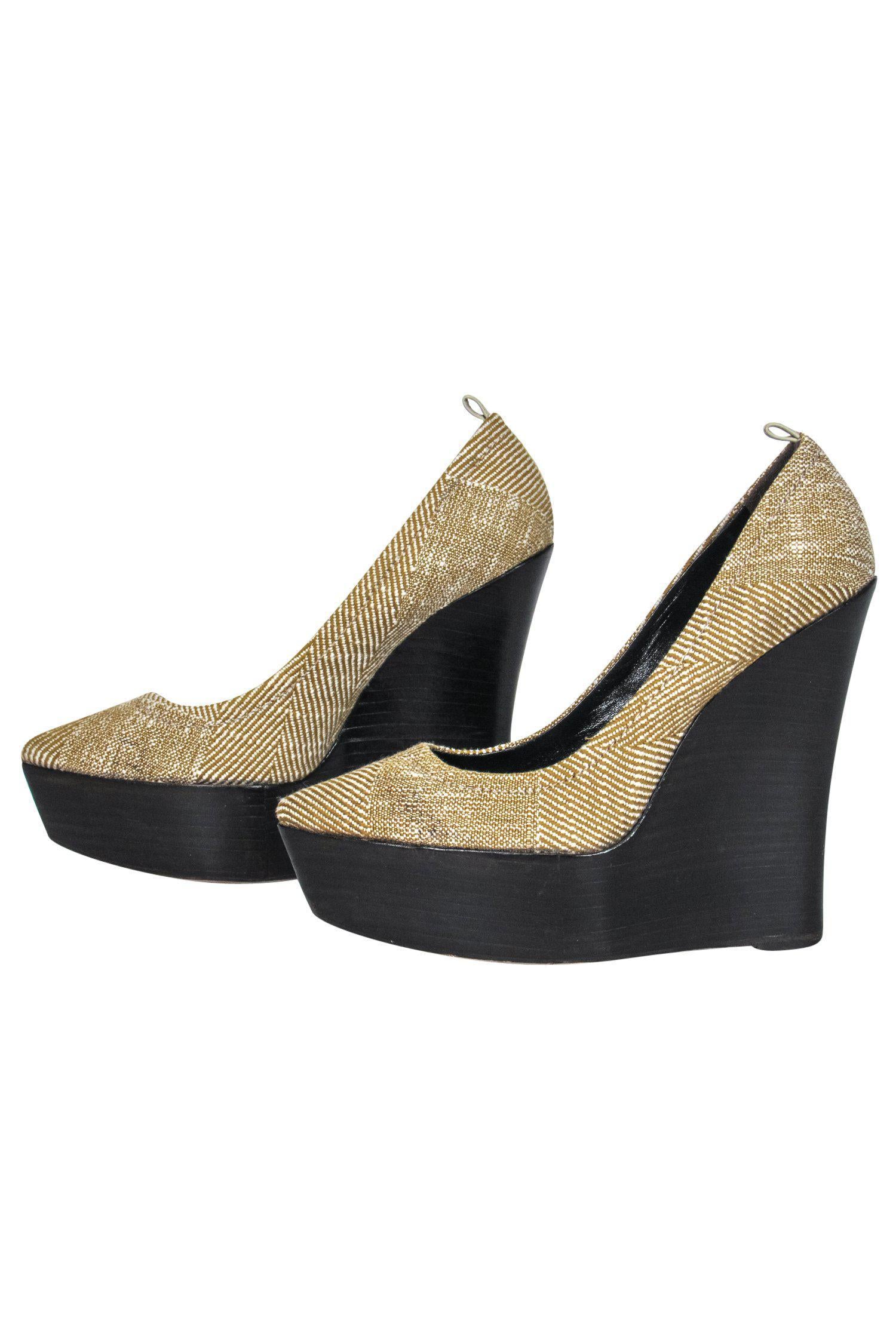Burberry Mustard & Brown Platform Wedges - Size 7, Perfect for Island Getaways