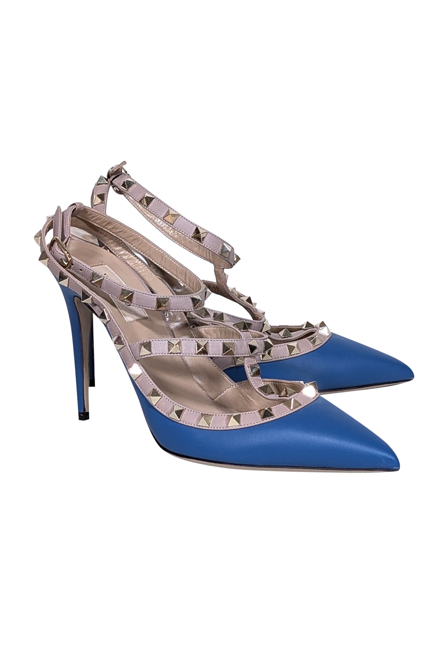 Valentino Blue & Beige Studded Strappy Heels - Size 10.5 - Unleash Your Glam!