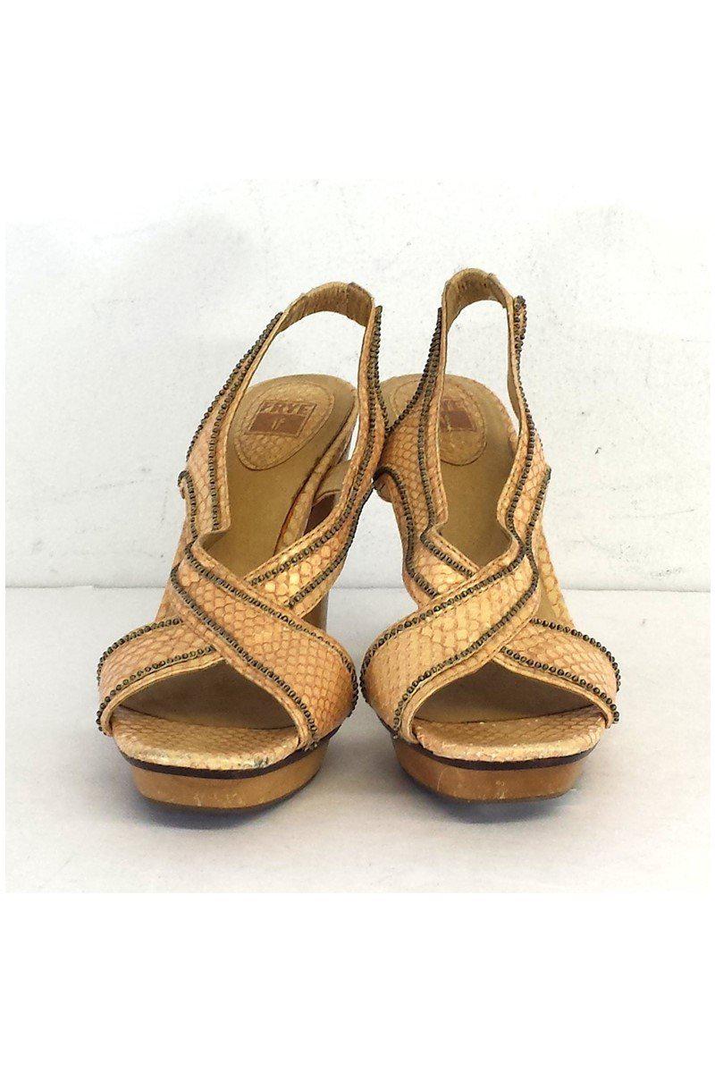 Frye's Gorgeous Tan Snakeskin Leather Beaded Heels in Size 7.5 - Grab Yours Now!