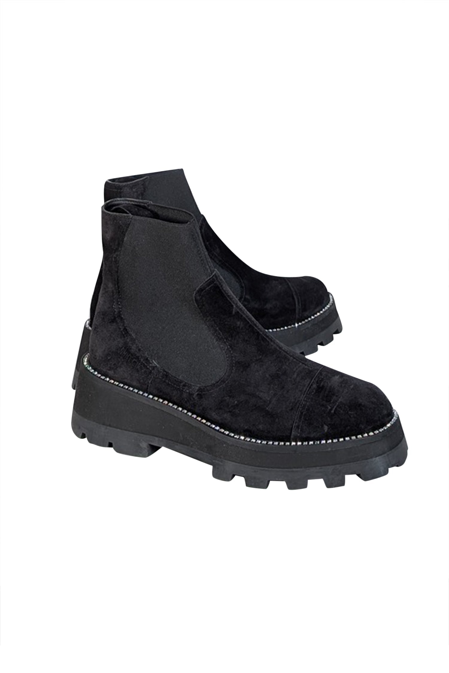 Jimmy Choo Black Suede Rhinestone-Trimmed Short Boots - Size 11