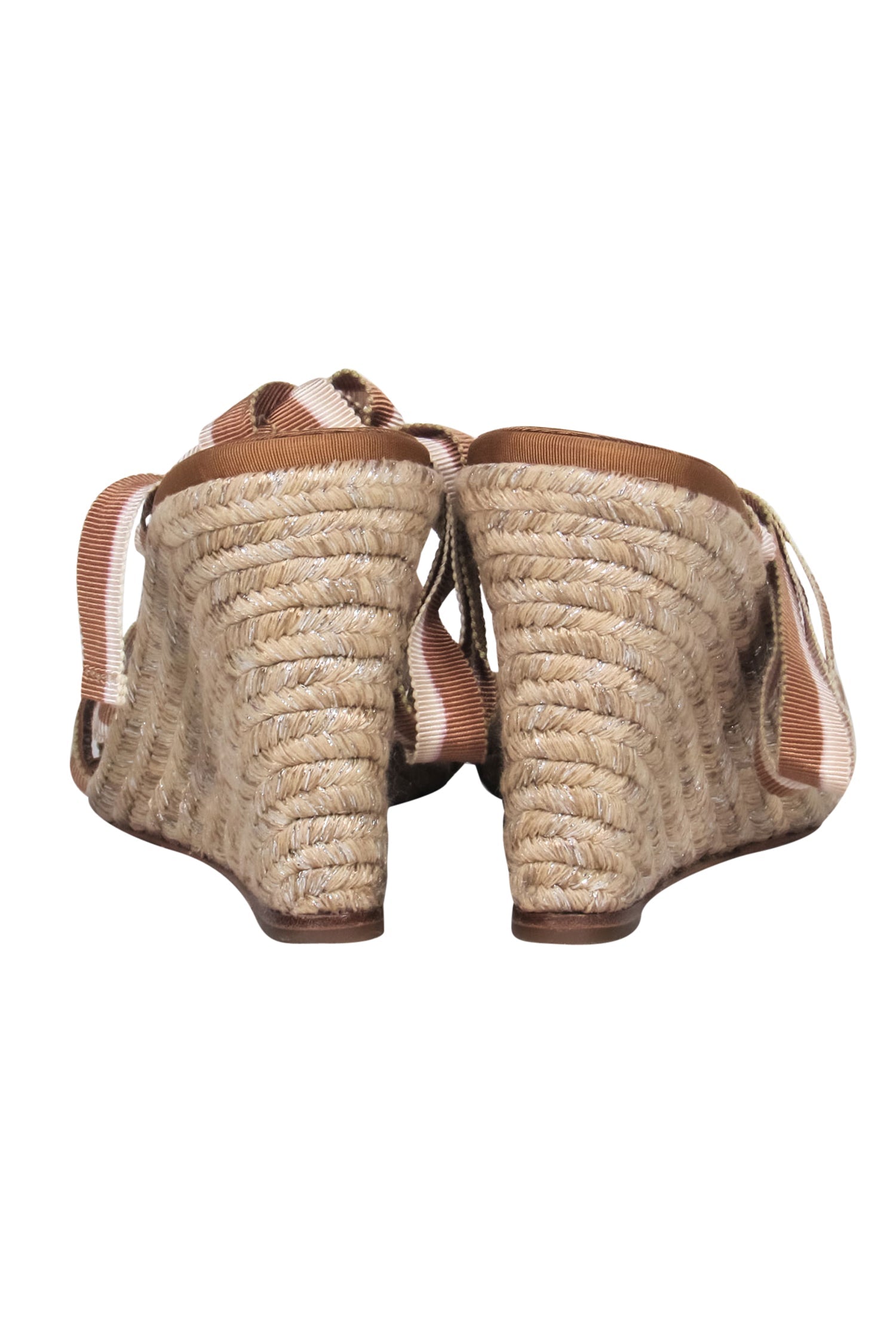 Aquazzura - Stylish Beige & Brown Espadrille Wedges with Tie - Up Straps, Size 9