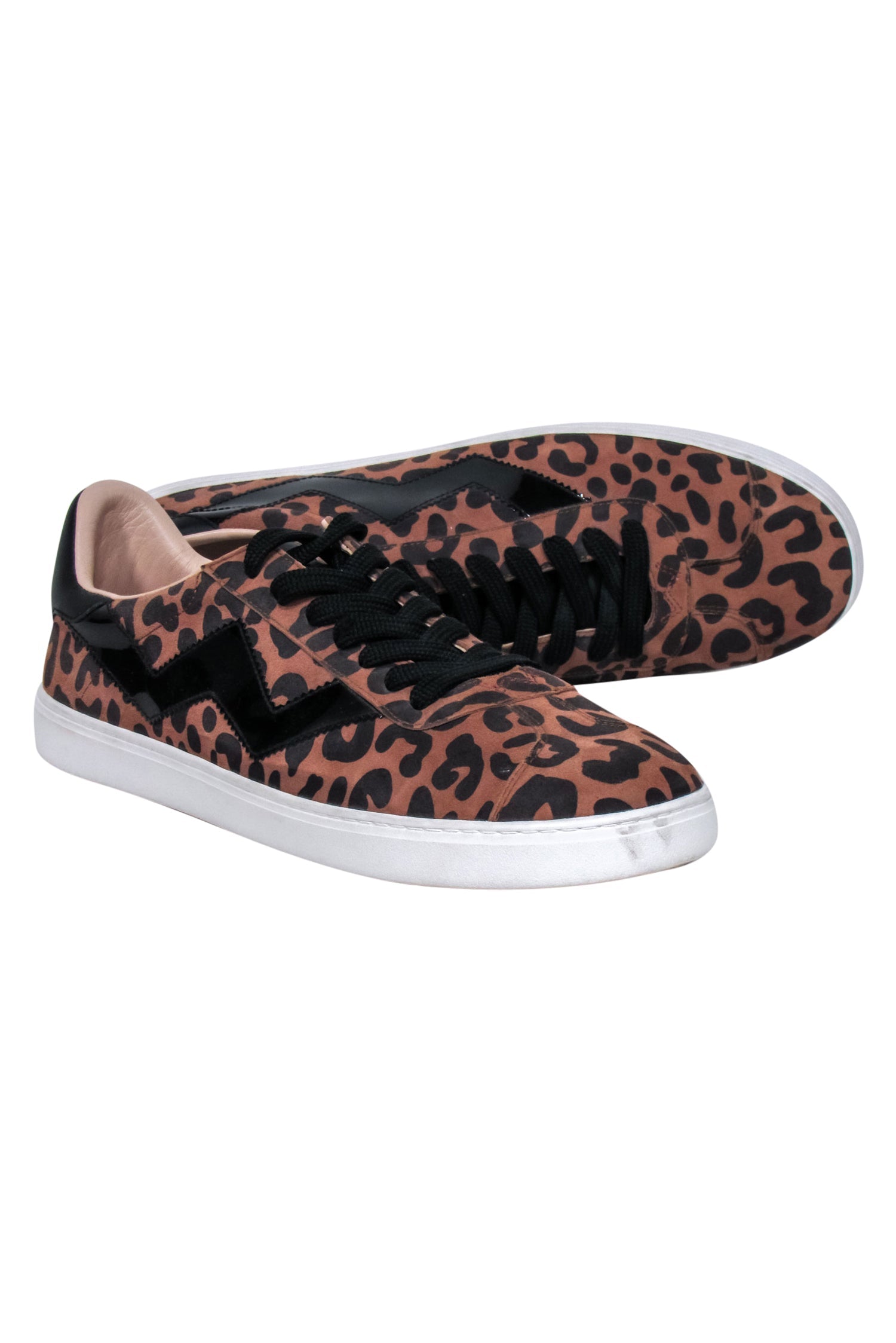 Stuart Weitzman Tan & Black Leopard Print Sneakers - Size 9.5 - Fashionable Footwear