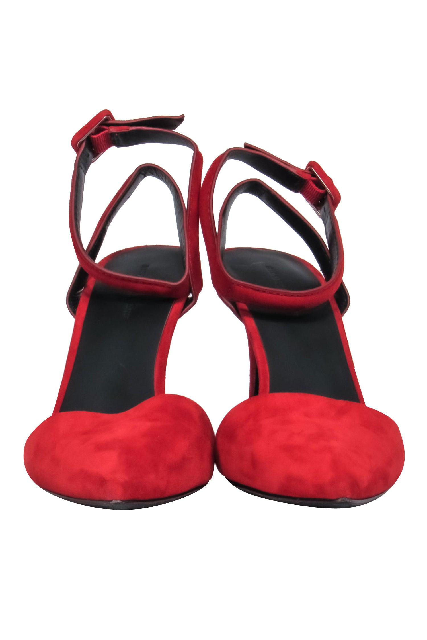 Alexander Wang Red Hot Suede Pointy Toe Wrap Strap Heels - Size 8