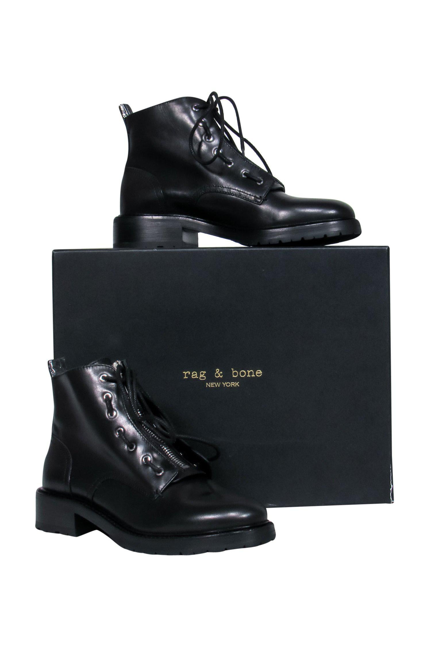 Rag & Bone Black Leather Combat Booties - Size 9: Unleash Your Punk Style!