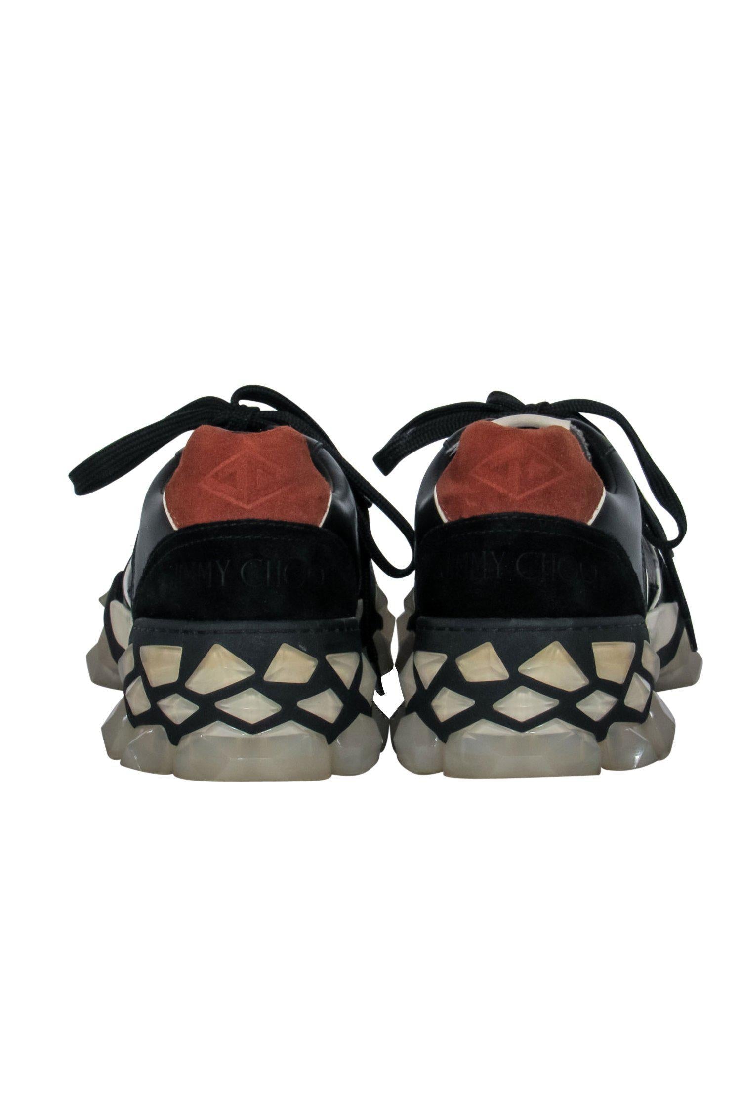 Jimmy Choo Stylish Black & Brown Leather & Suede Diamond Sole Sneakers - Size 10.5