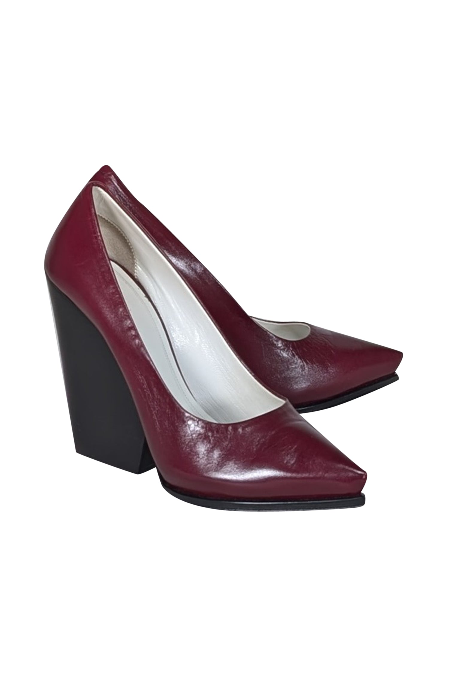 Celine's Stunning Maroon Leather Chunky Heel Pumps - Size 10