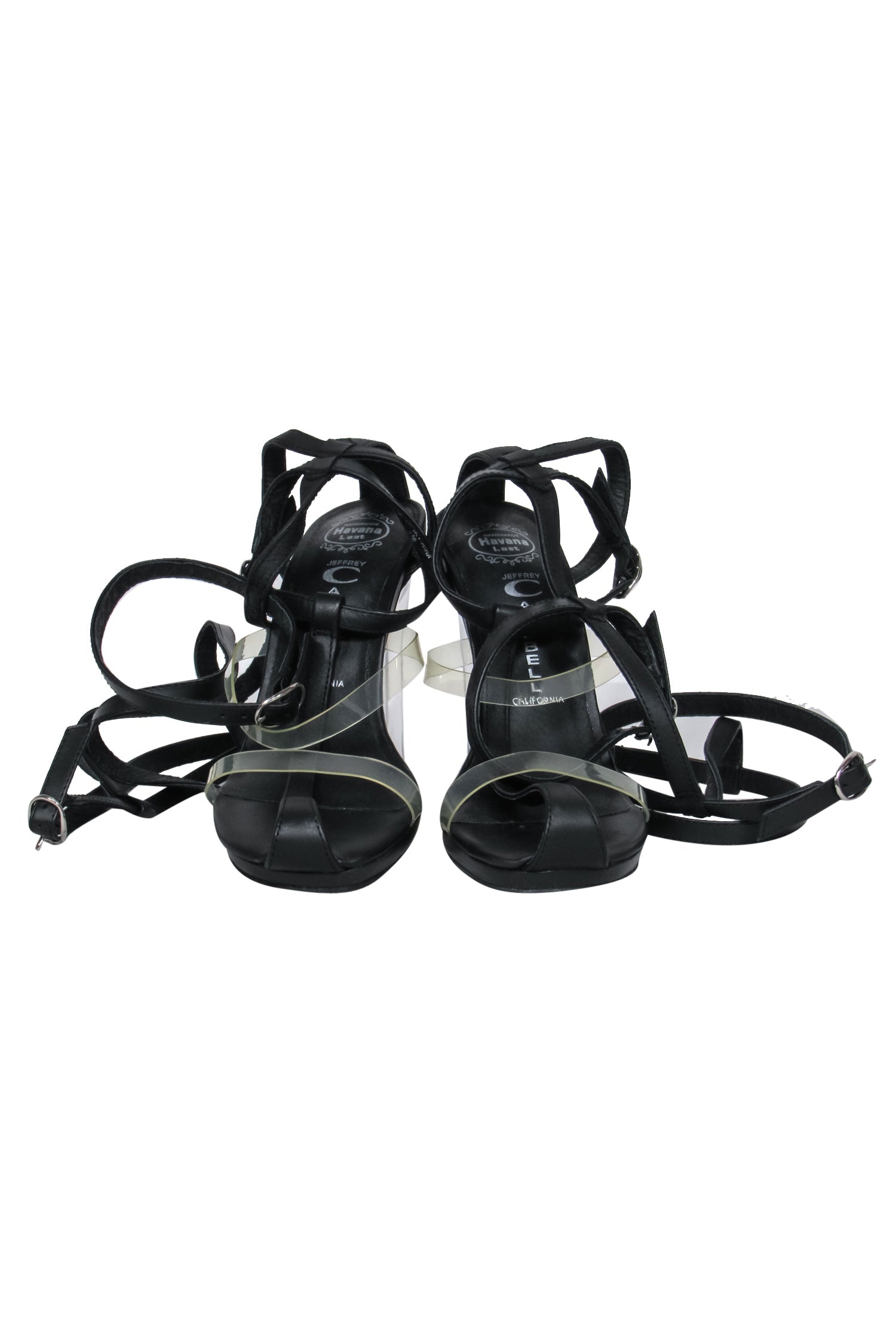 Jeffrey Campbell - Black Leather & Clear Caged Gladiator Style Pumps with Lucite Heels, Size 6