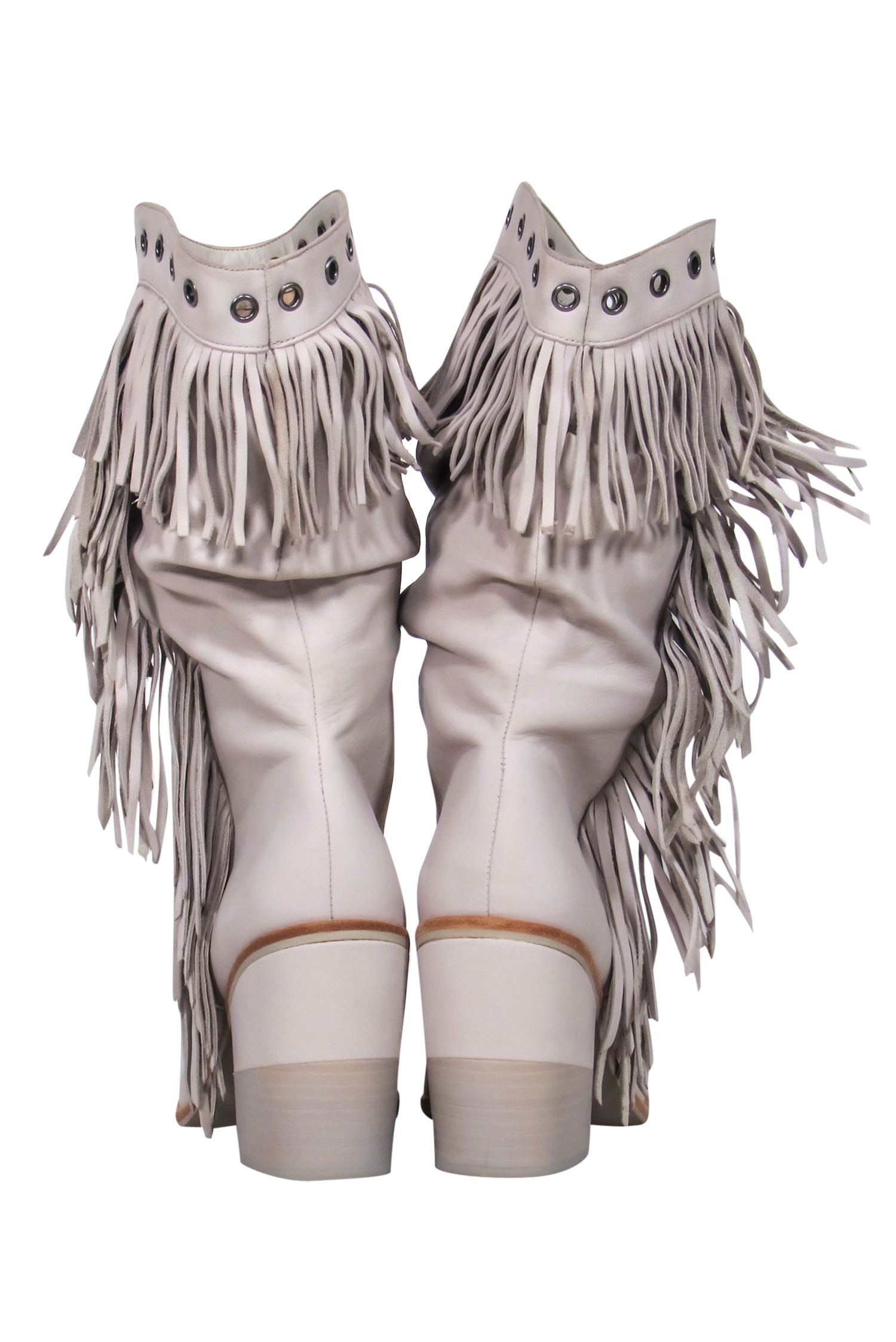 Kenneth Cole's Stunning Light Grey Fringed Heeled Cowboy Boots - Size 9