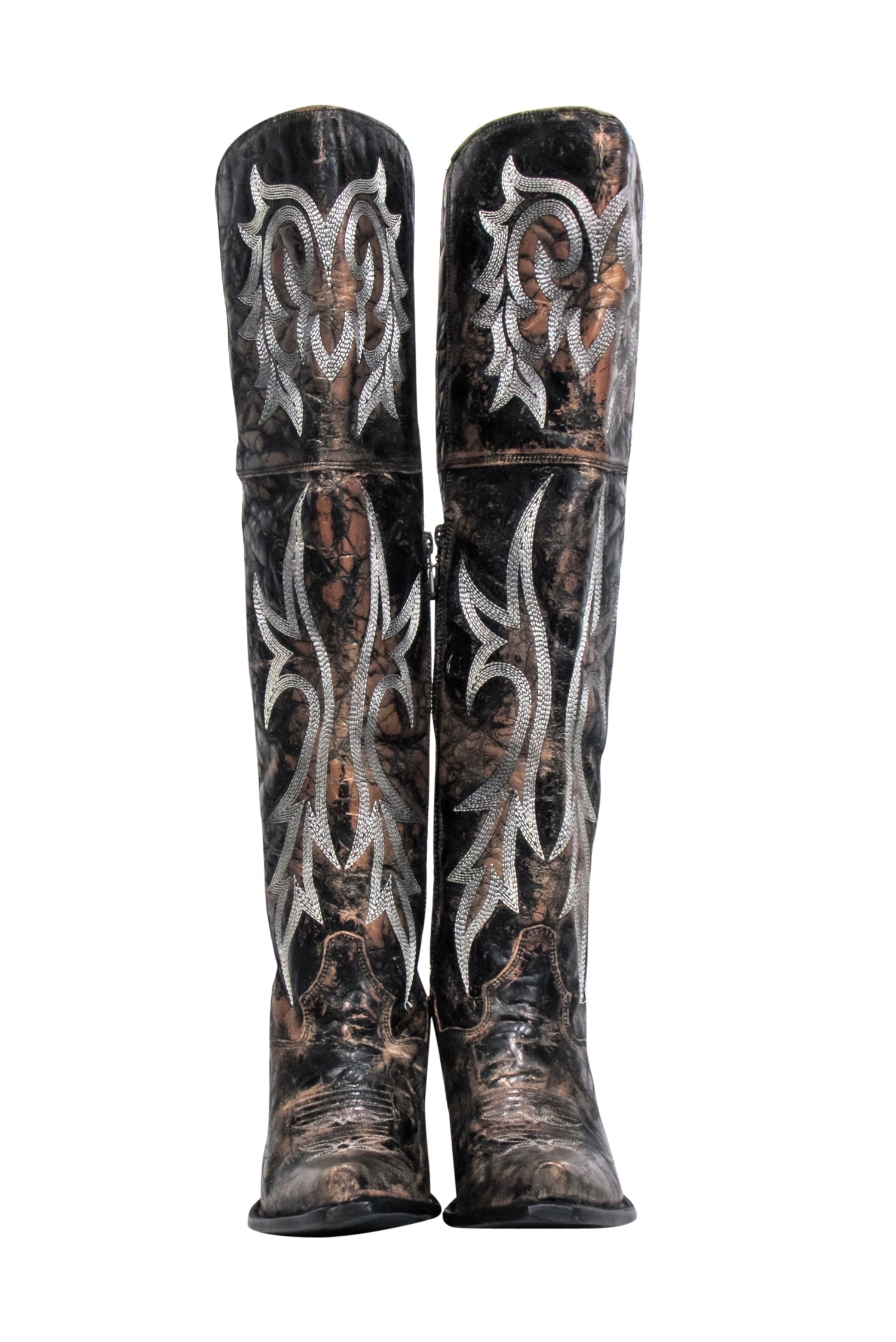 Dan Post Brown & Black Crackle Jilted Tall Boots - Size 9: Rodeo-Ready Style!