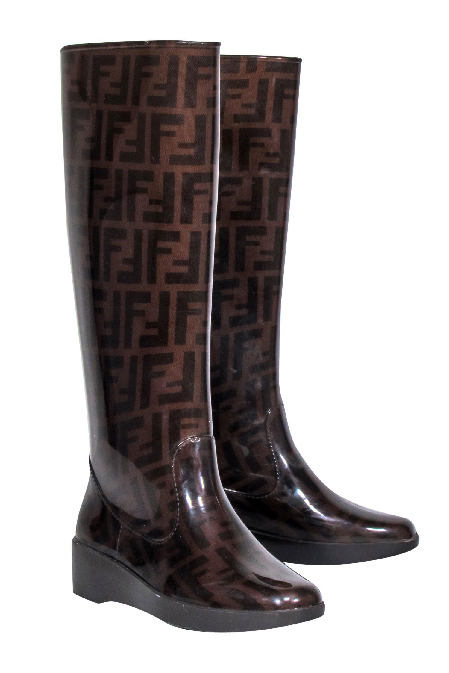 Fendi Brown Monogram Print Platform Rain Boots - Size 5: A Fashion Statement for Rainy Days
