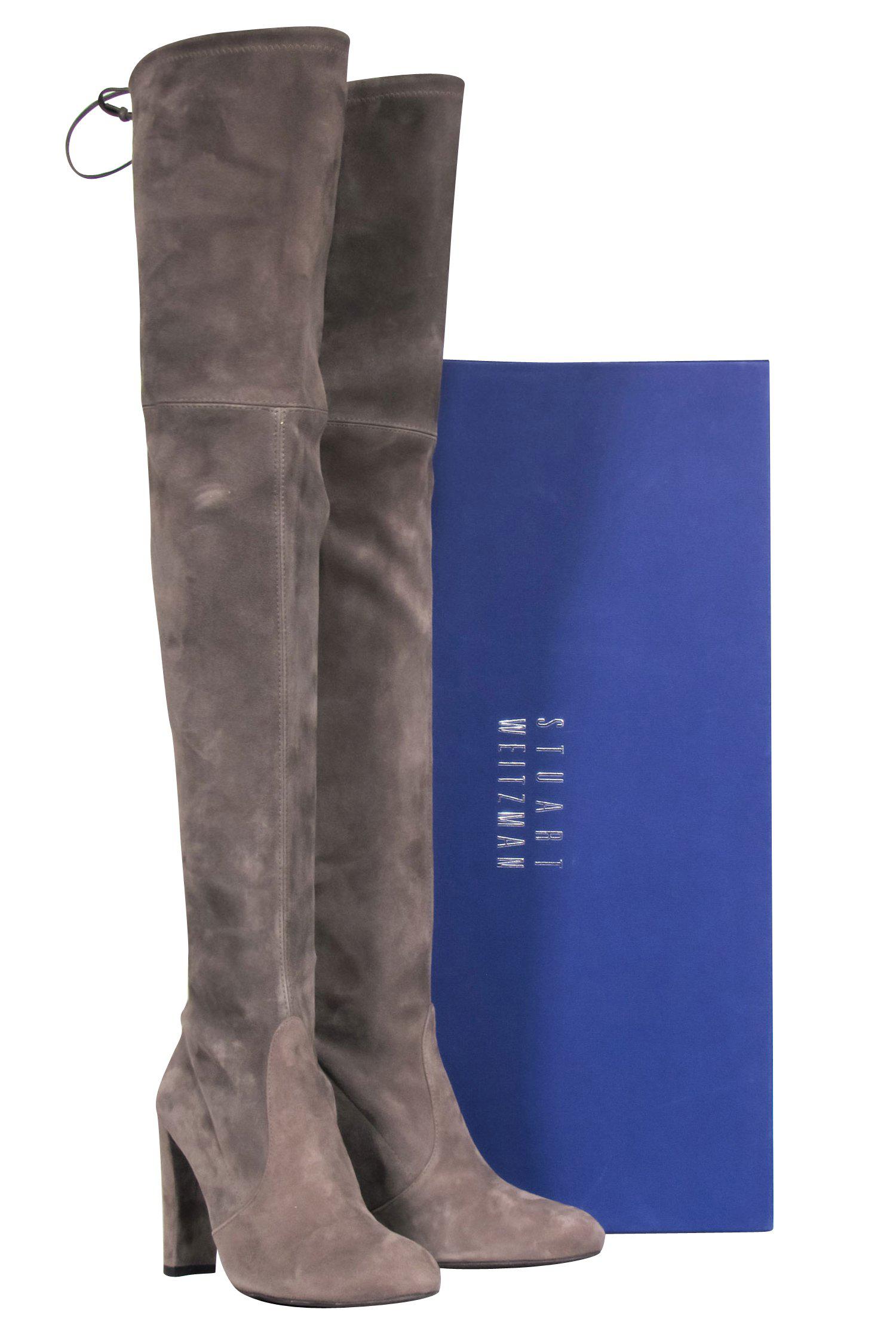 Stunning Stuart Weitzman Taupe Suede Over-the-Knee Heeled Boots - Size 7