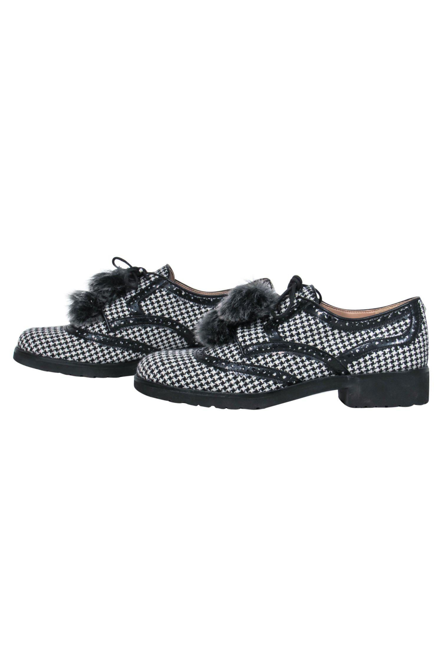 Sam Edelman's Stunning Black & White Lace-Up Oxford Heeled Loafers with Pom-Poms - Size 8