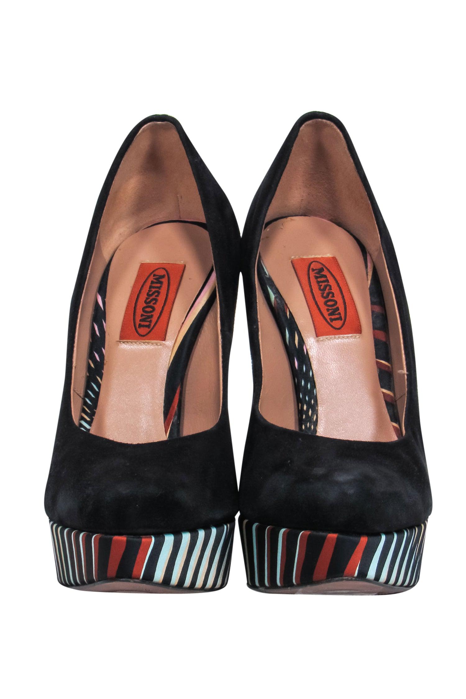 Missoni's Stunning Black Suede Platform Pumps with Printed Satin - Size 6