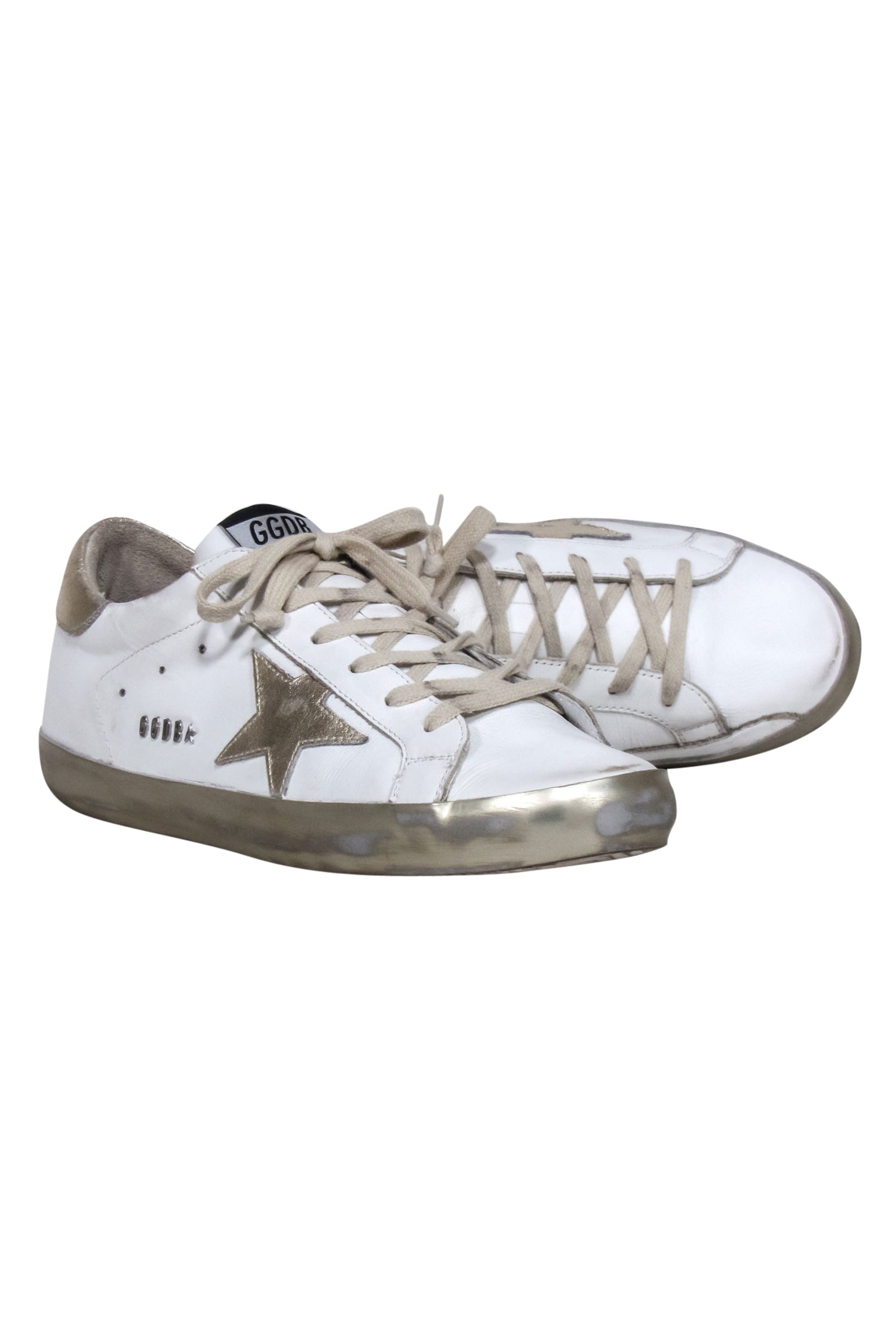 Golden Goose White Superstar Sneakers with Gold Metallic Details - Size 11