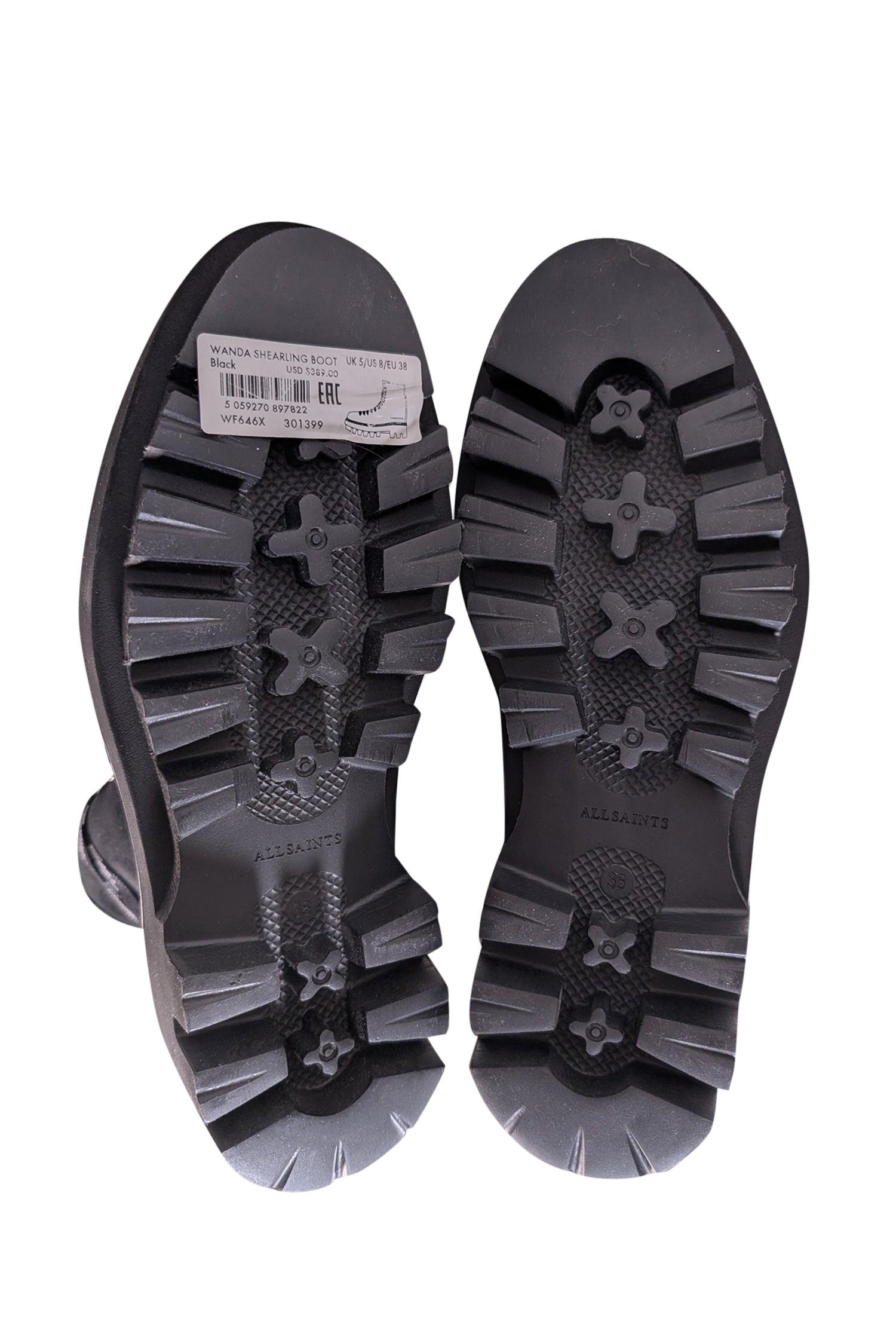 All Saints Black Wanda Shearling Booties - Size 8 - Unleash Your Inner Rebel!