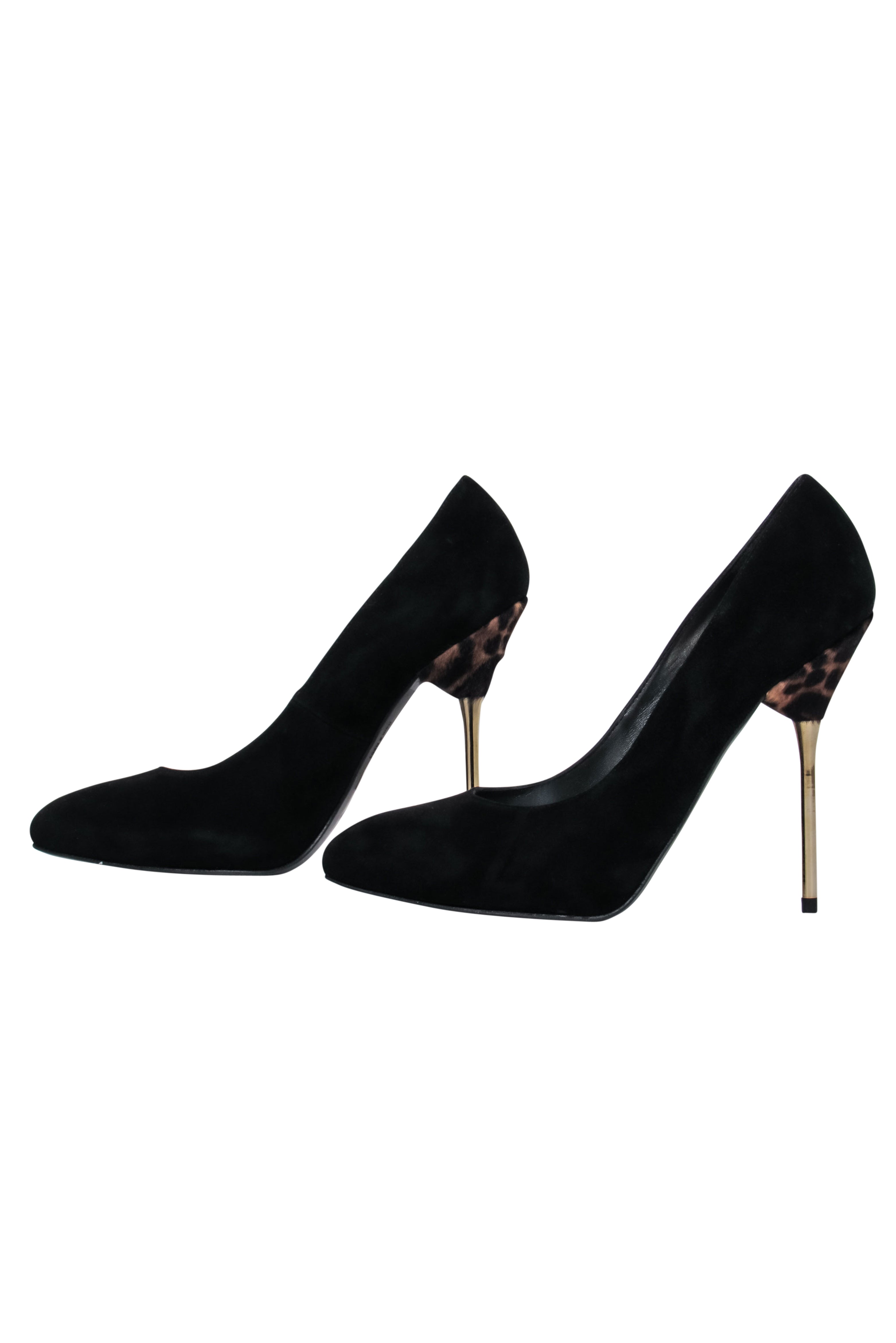 Stuart Weitzman Black Suede Leopard Heel Pumps - Size 6.5
