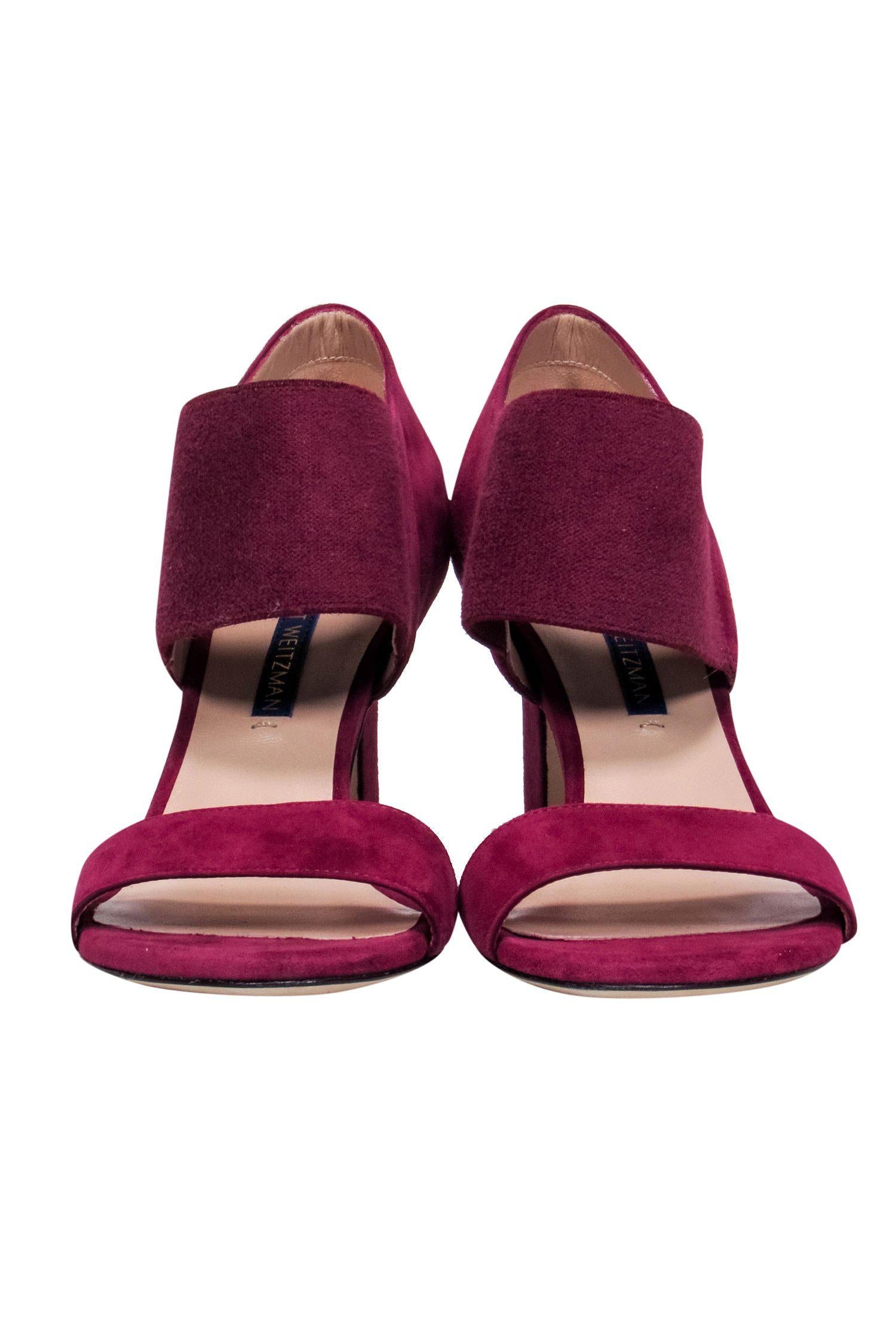 Stuart Weitzman Maroon Suede Open Toe Elastic Strap Pumps - Size 4.5