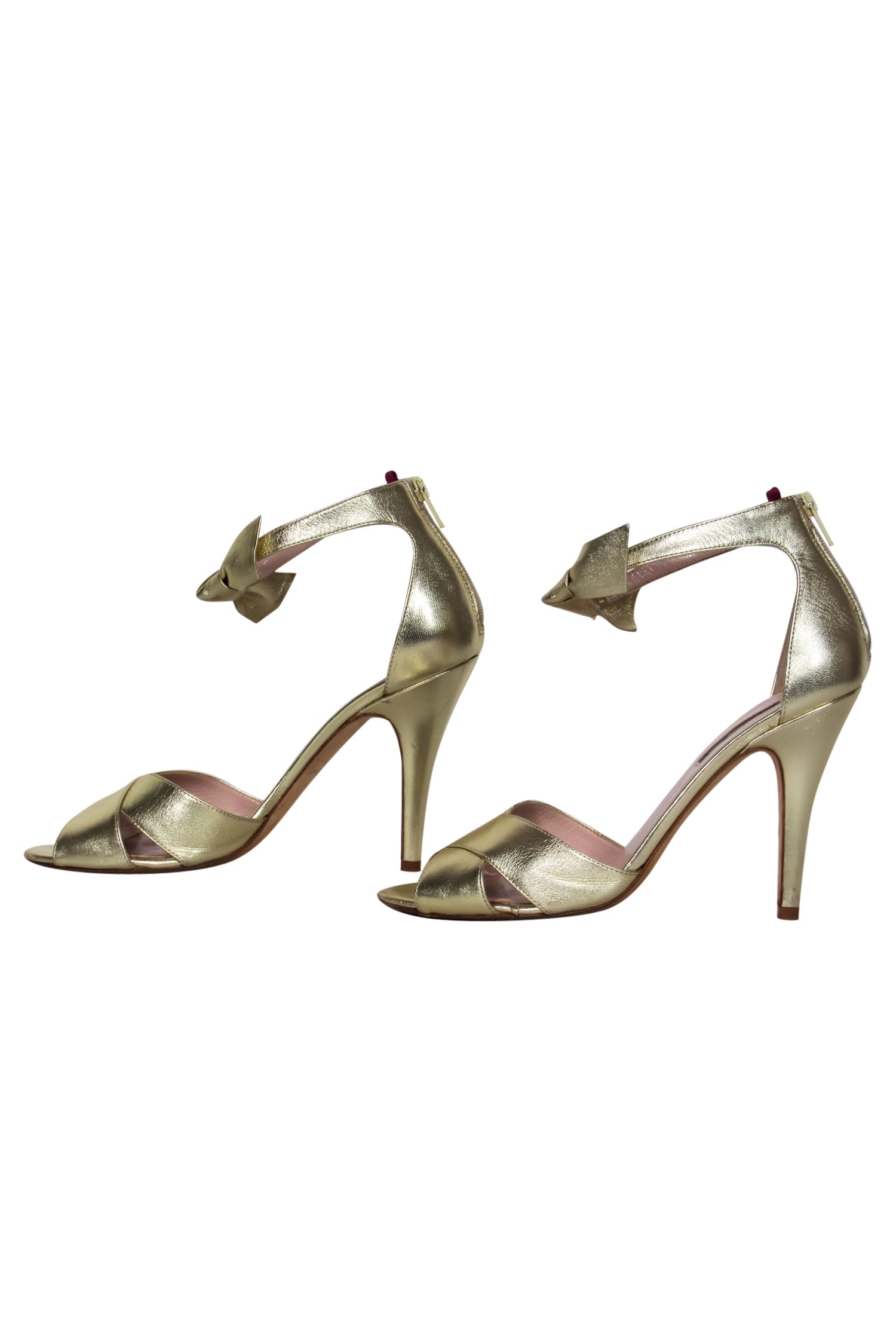 SJP by Sarah Jessica Parker - Glamorous Gold Leather 'Buckingham' Strappy Pumps with Bow, Size 10