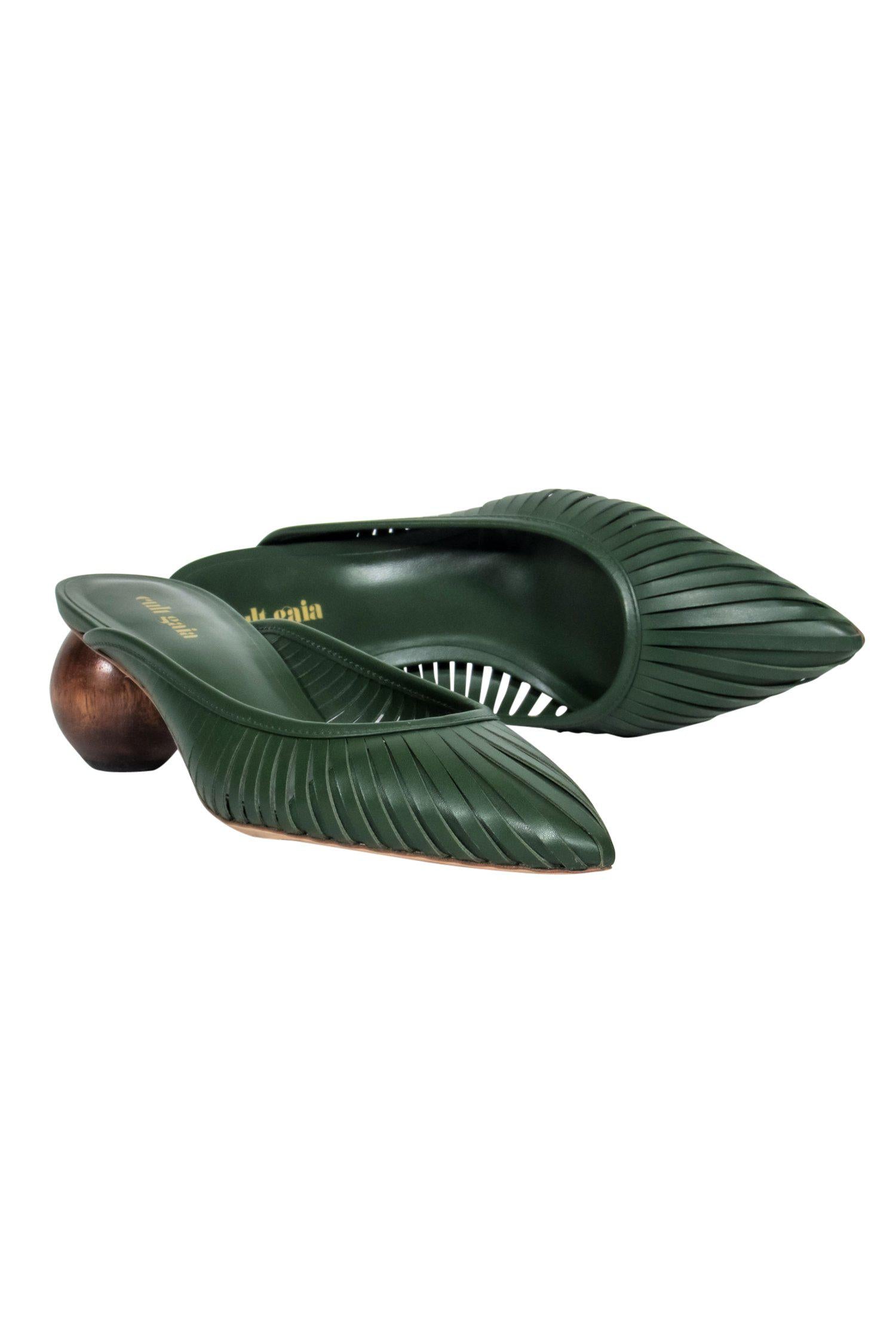 Cult Gaia Forest Green Leather Pointed Toe Ball - Heel Mules in Size 9: Tropical Trendsetters!