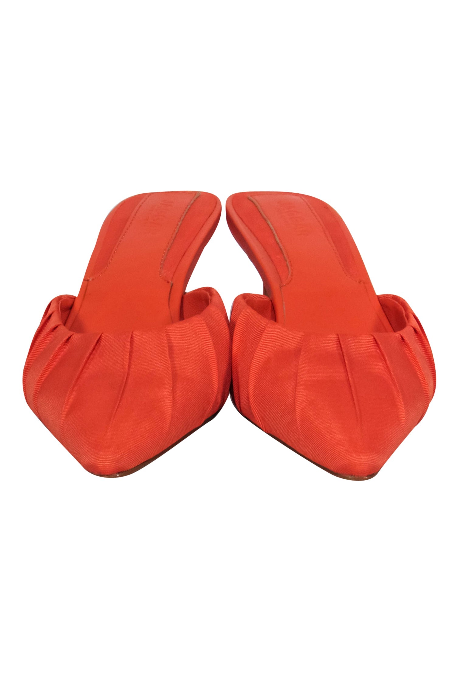 Jaggar the Label's Stunning Bright Orange Pointed Toe Kitten Heel Mules - Size 7