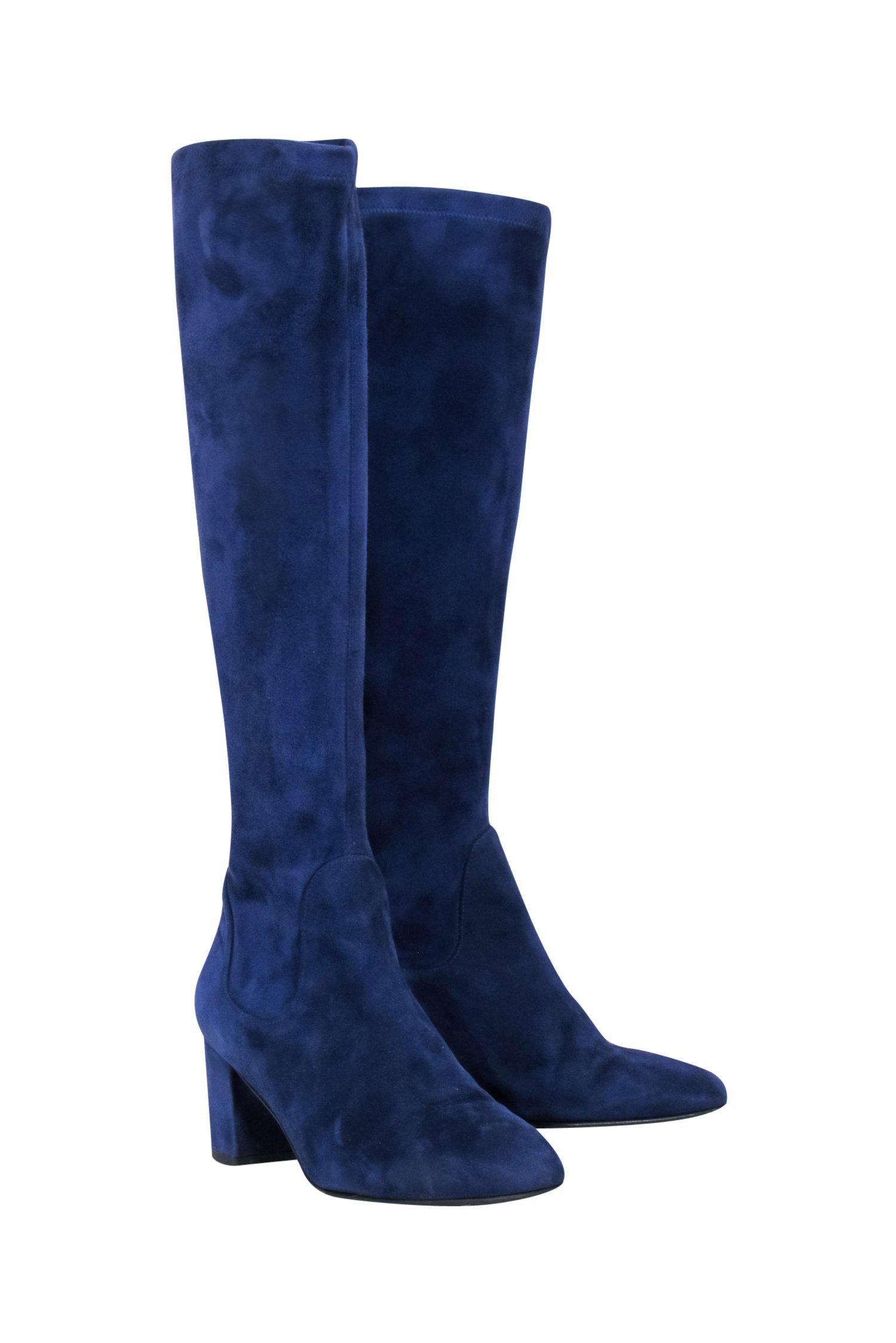L.K. Bennett Dark Blue Suede Knee - High Heeled Keri Boots: Size 5 Fashion Statement
