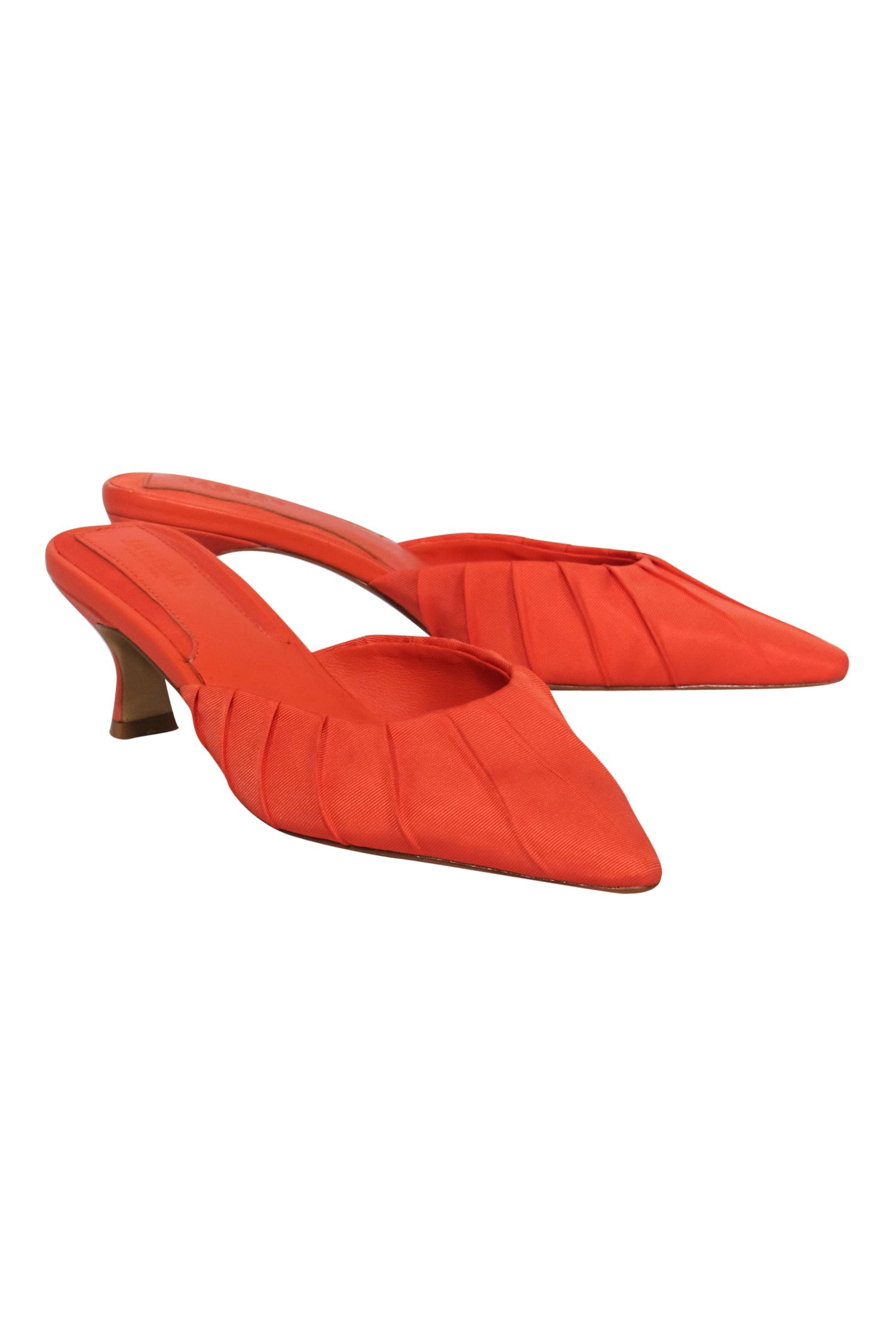 Jaggar the Label's Stunning Bright Orange Pointed Toe Kitten Heel Mules - Size 7