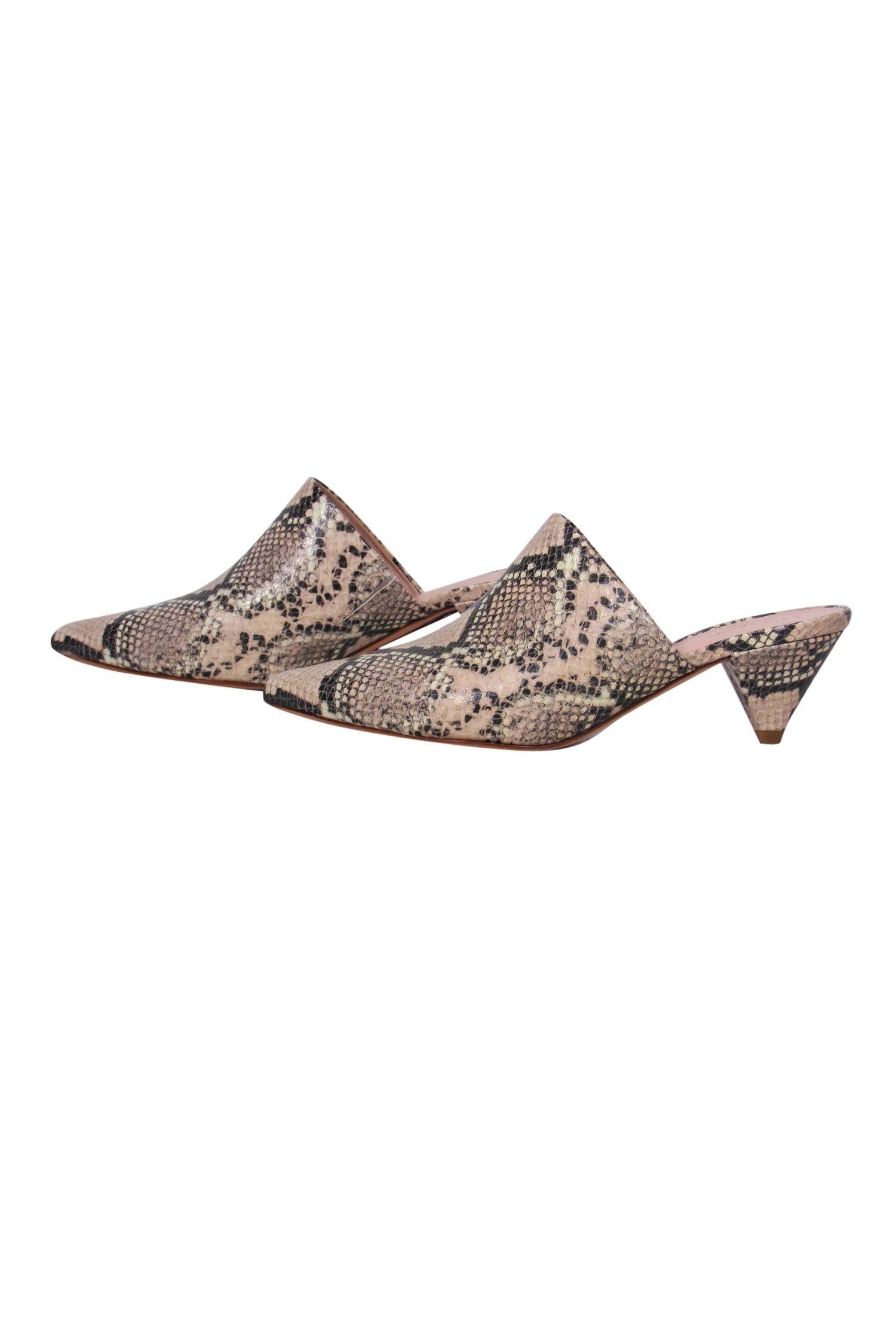 Kate Spade Ryan Beige Snakeskin Print Mule Kitten Heels - Size 8