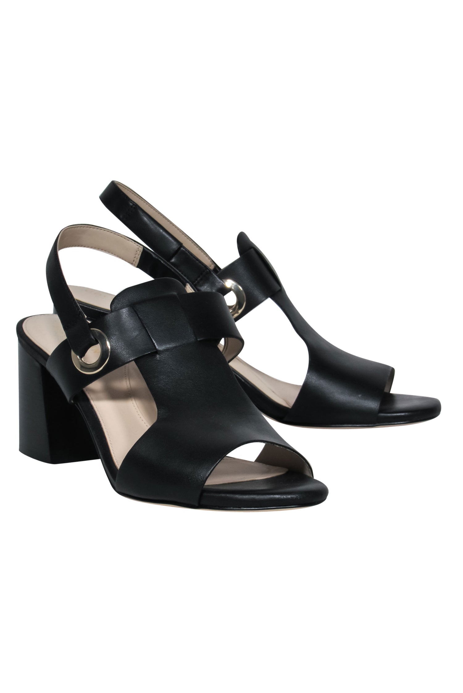 Cole Haan Black Smooth Leather Cutout Block Heels - Size 8.5, A Must - Have for Fashionistas