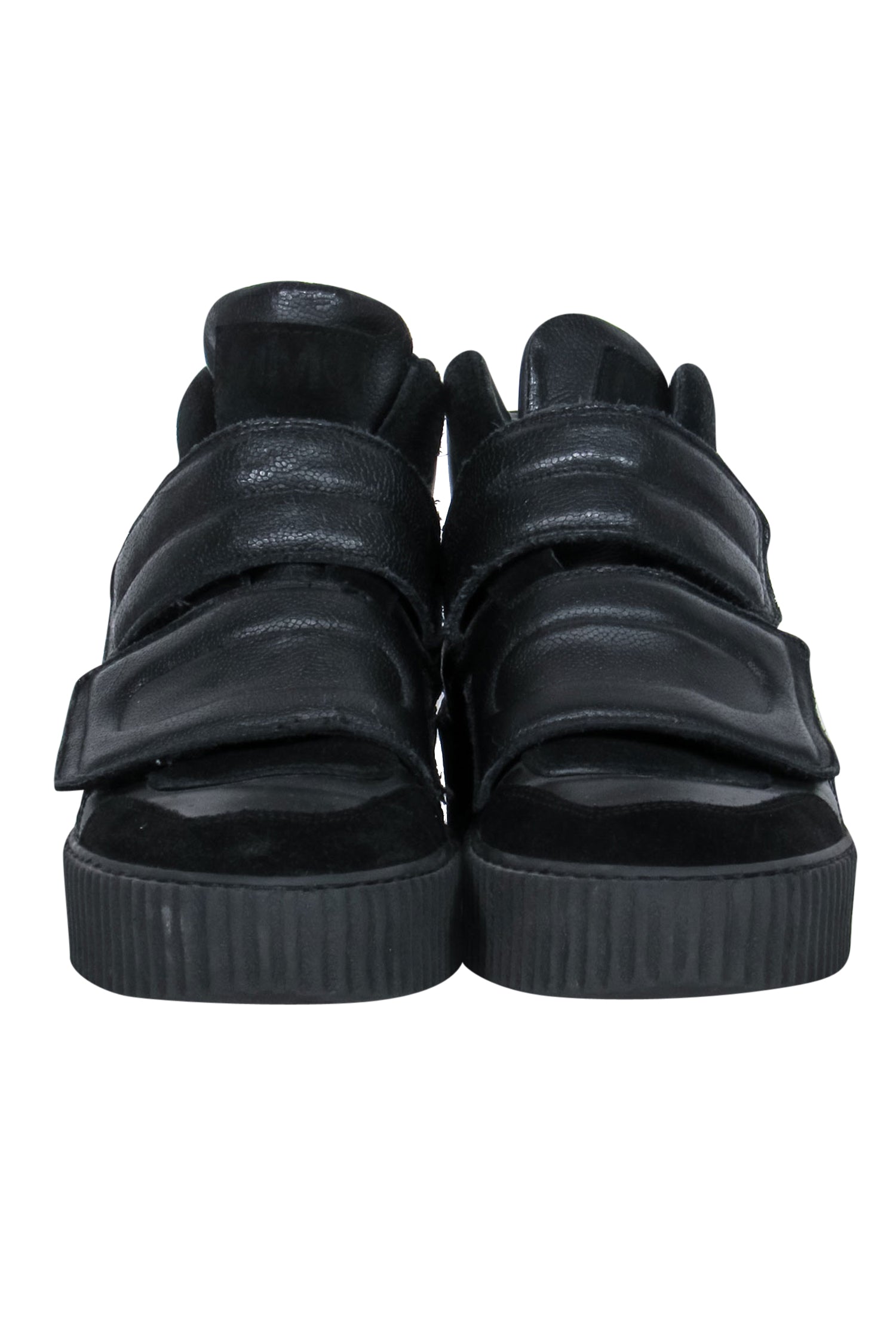 Maison Martin Margiela's Stunning Black Leather & Suede Velcro High Top Platform Sneakers - Size 6