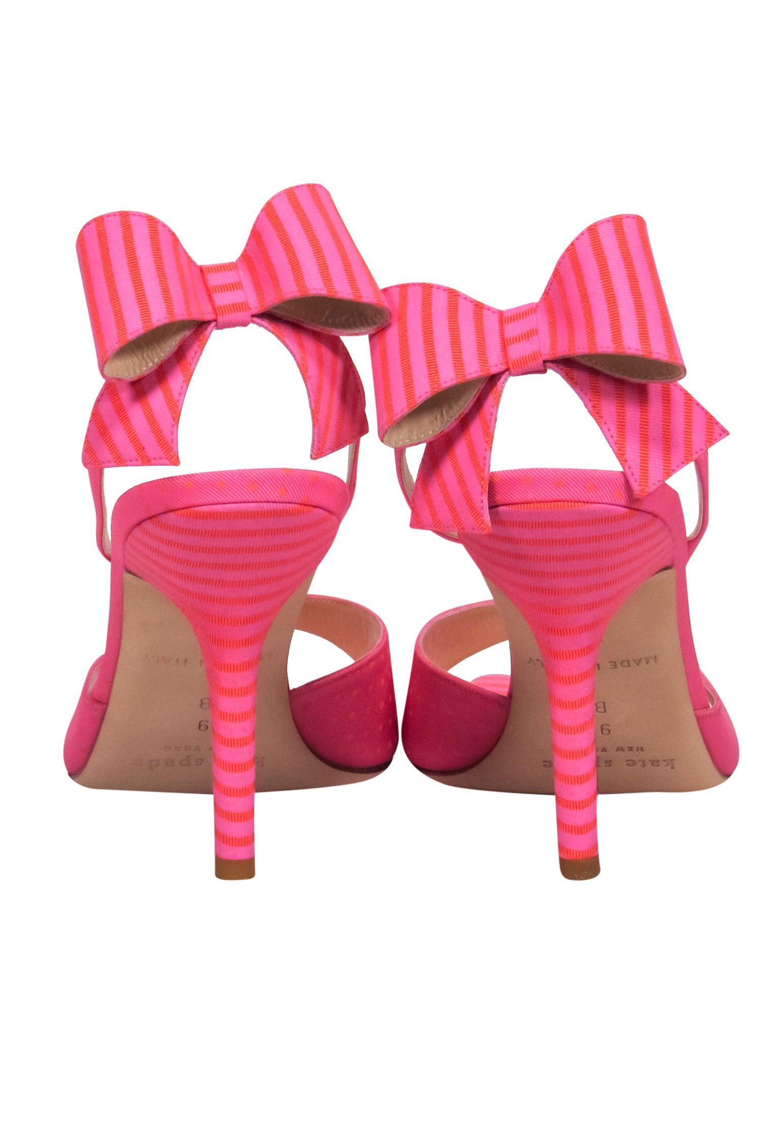 Kate Spade Pink & Orange Striped and Polka Dot Bow Slingback Pumps - Size 9
