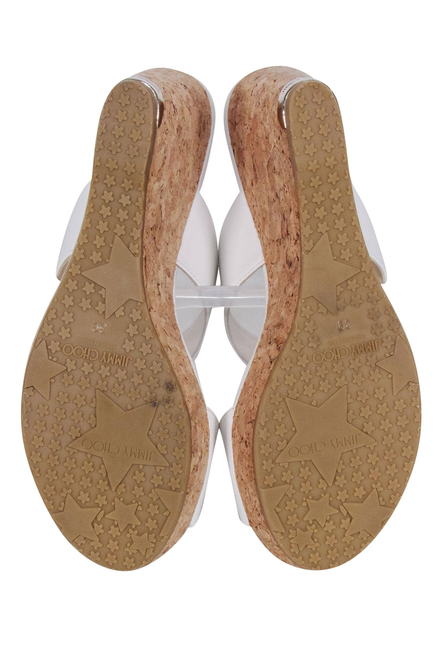 Jimmy Choo White Leather Platform Cork Wedges - Size 9: Summer's Must-Have!