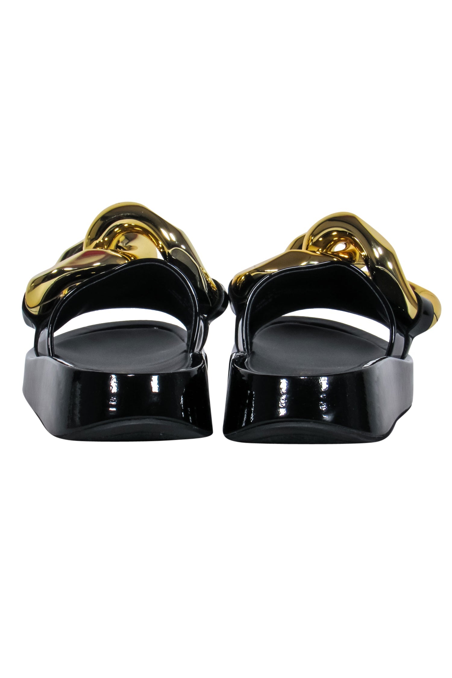 Jeffrey Campbell Black Patent Slide Sandals with Oversized Chain Link - Size 7.5