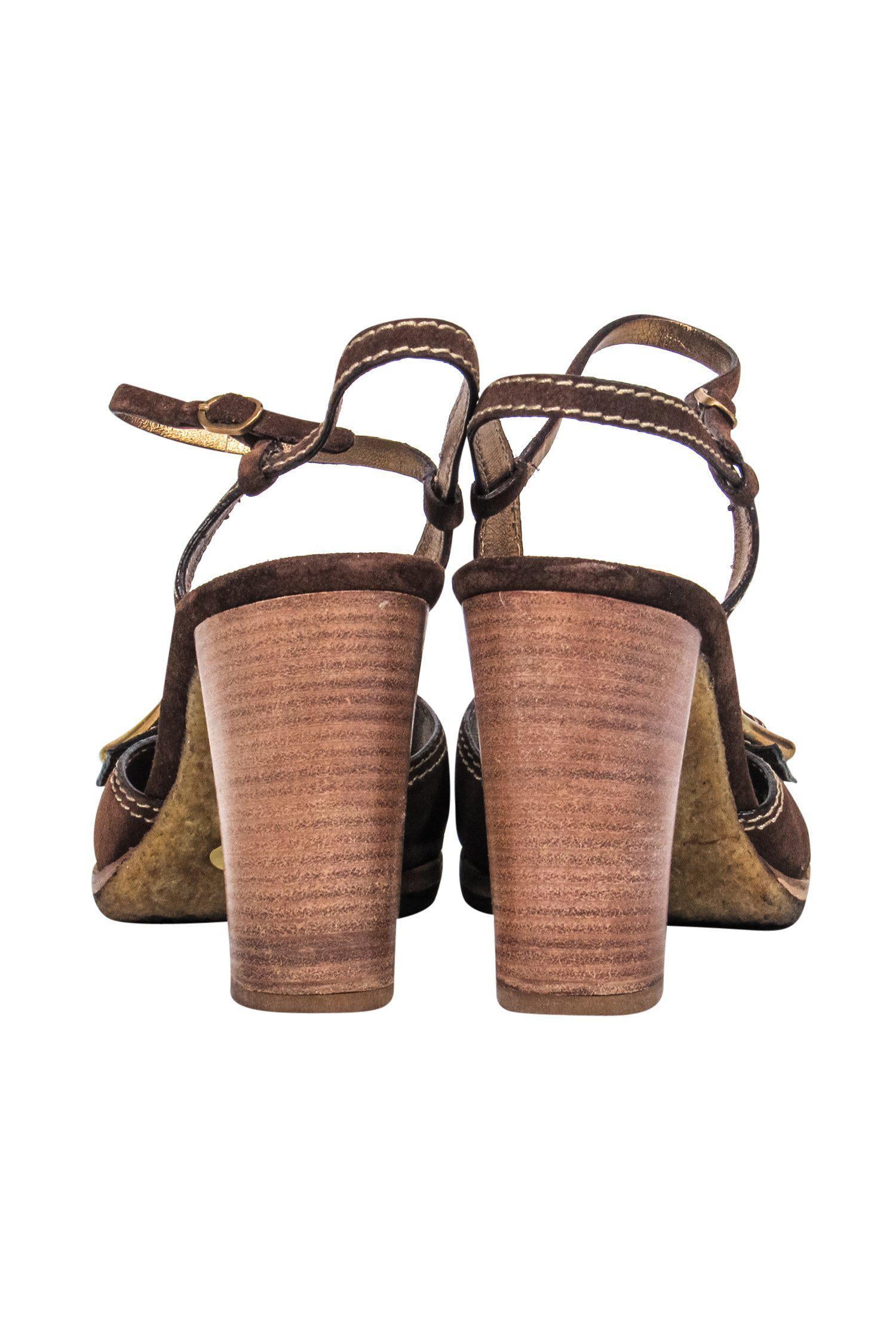 Dolce & Gabbana Brown Suede Open Toe Heels with Buckles - Size 11