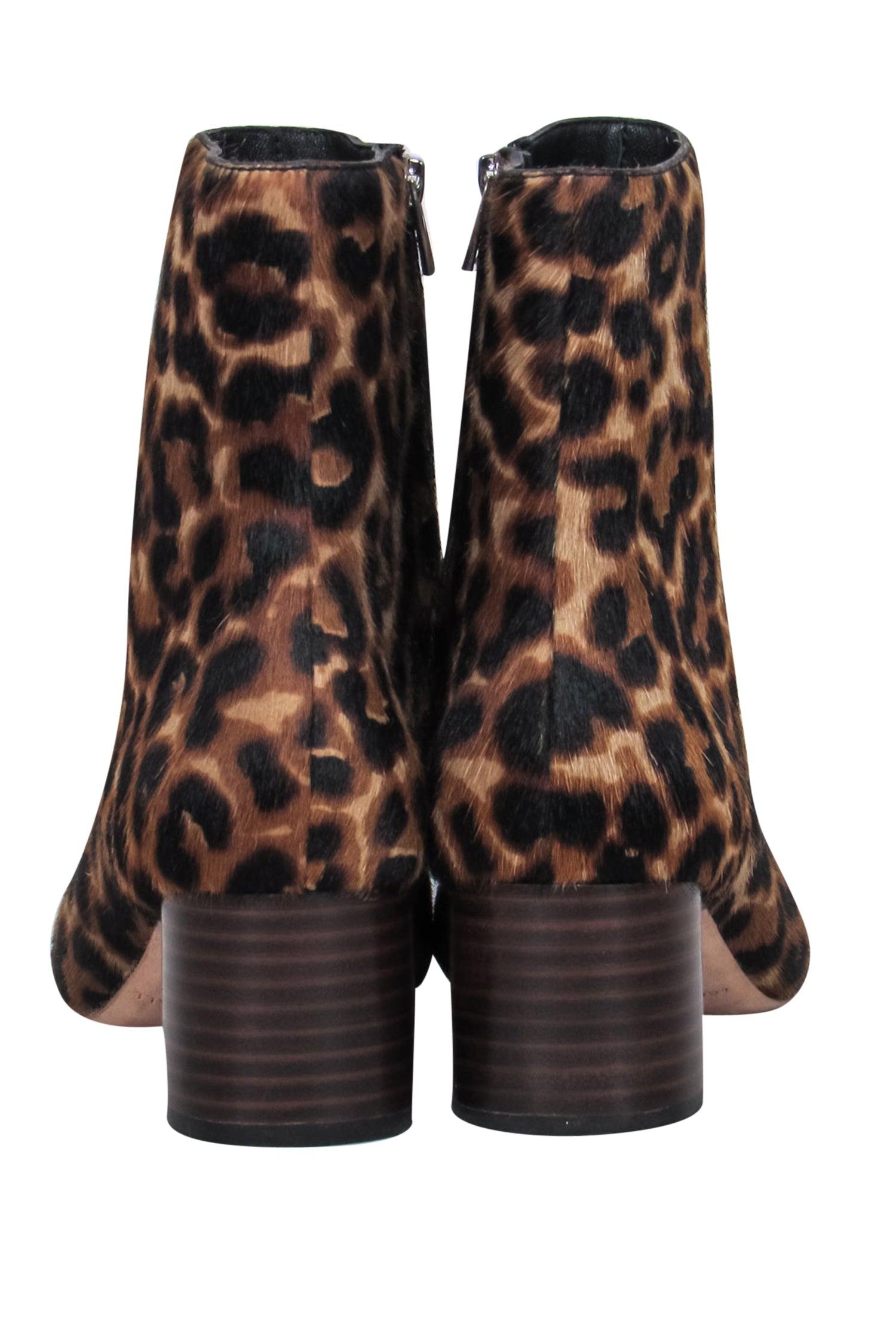 Loeffler Randall - Stunning Tan & Black Leopard Print Calf Hair Block Heel Booties, Size 6.5