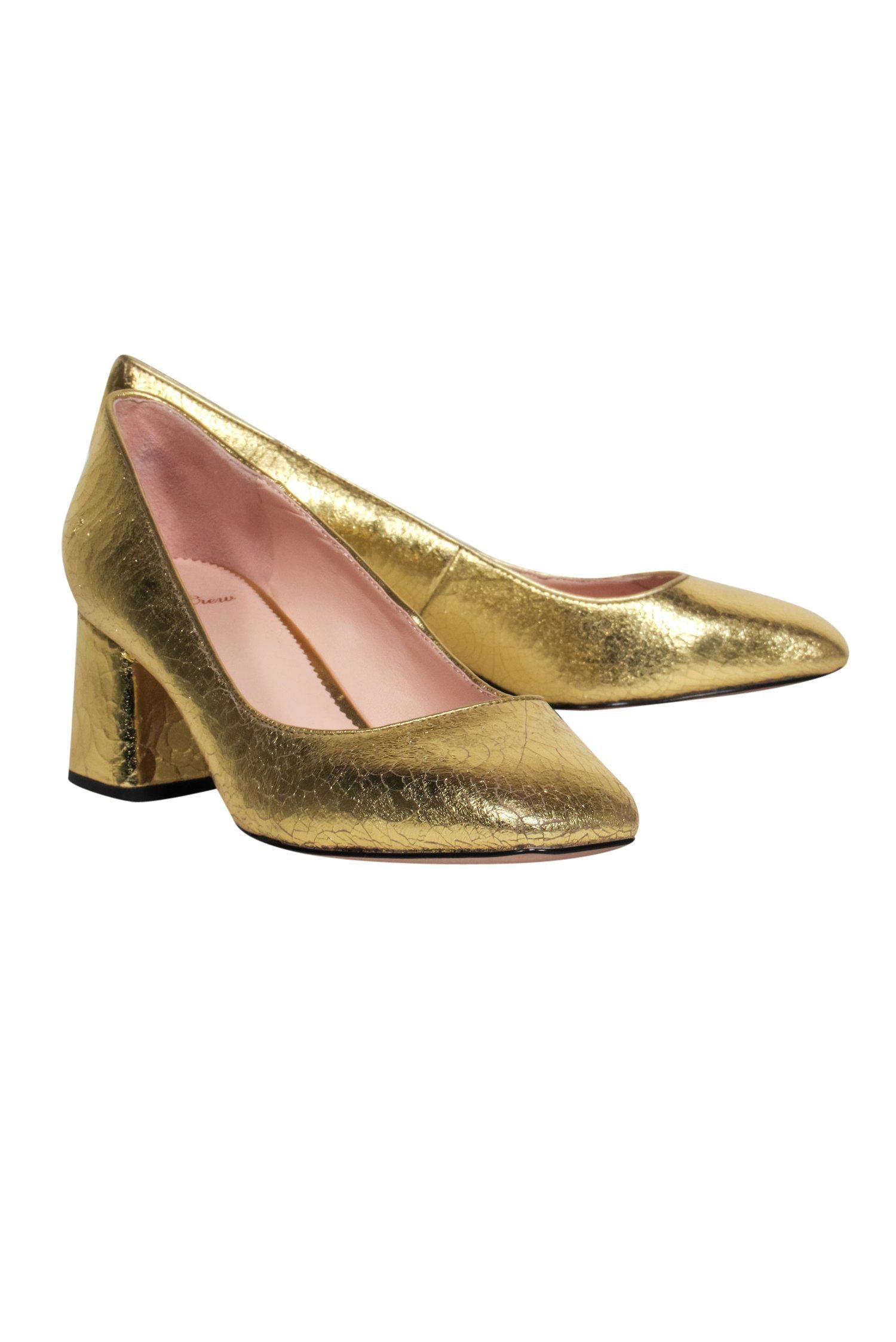 J.Crew Gold Metallic Crackle Textured Block Heel Pumps - Size 8.5 - Be the Golden Goddess!