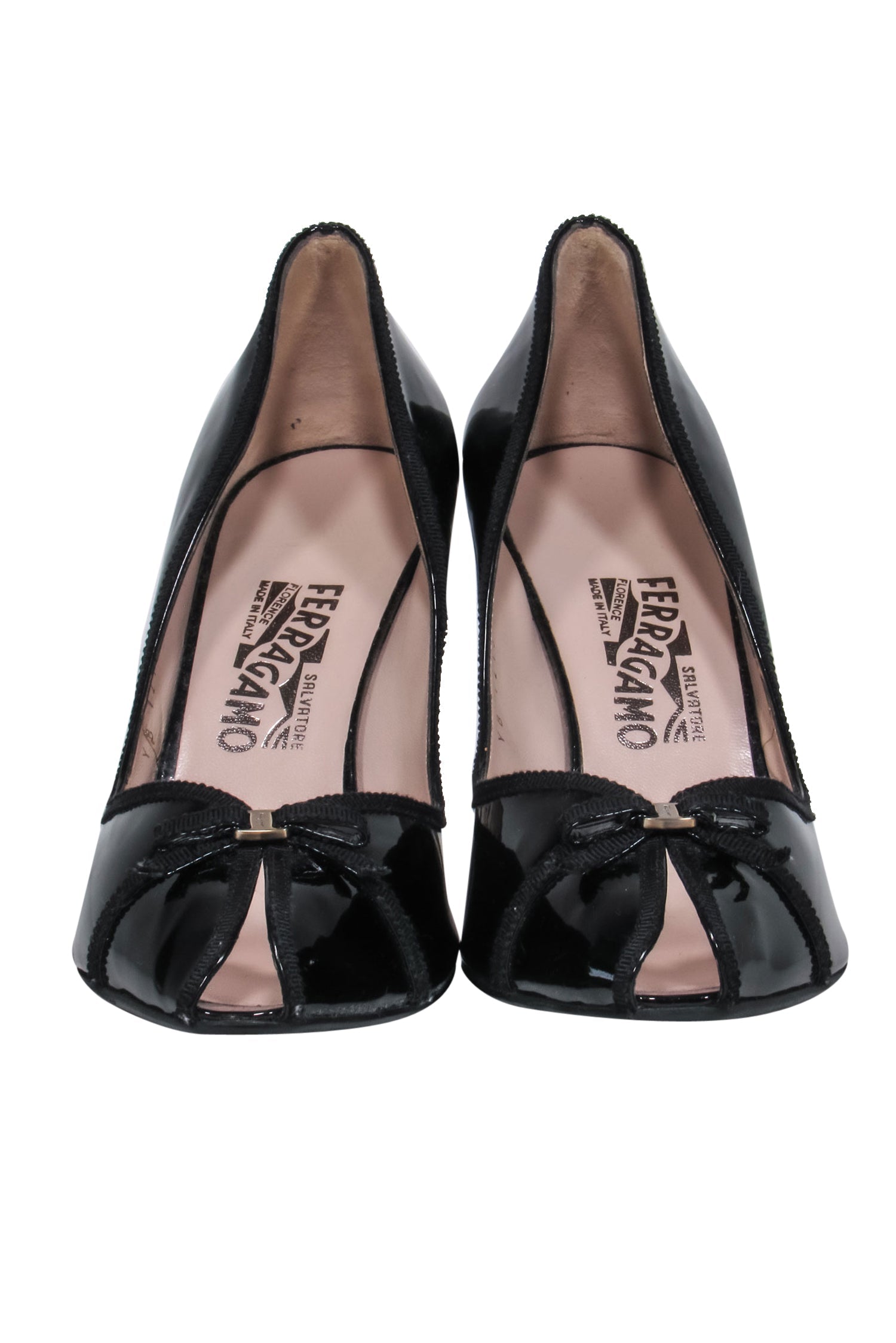 Ferragamo Black Patent Leather Peep Toe Cork Wedges with Bow - Size 10: Summer Fashion Must - Haves!