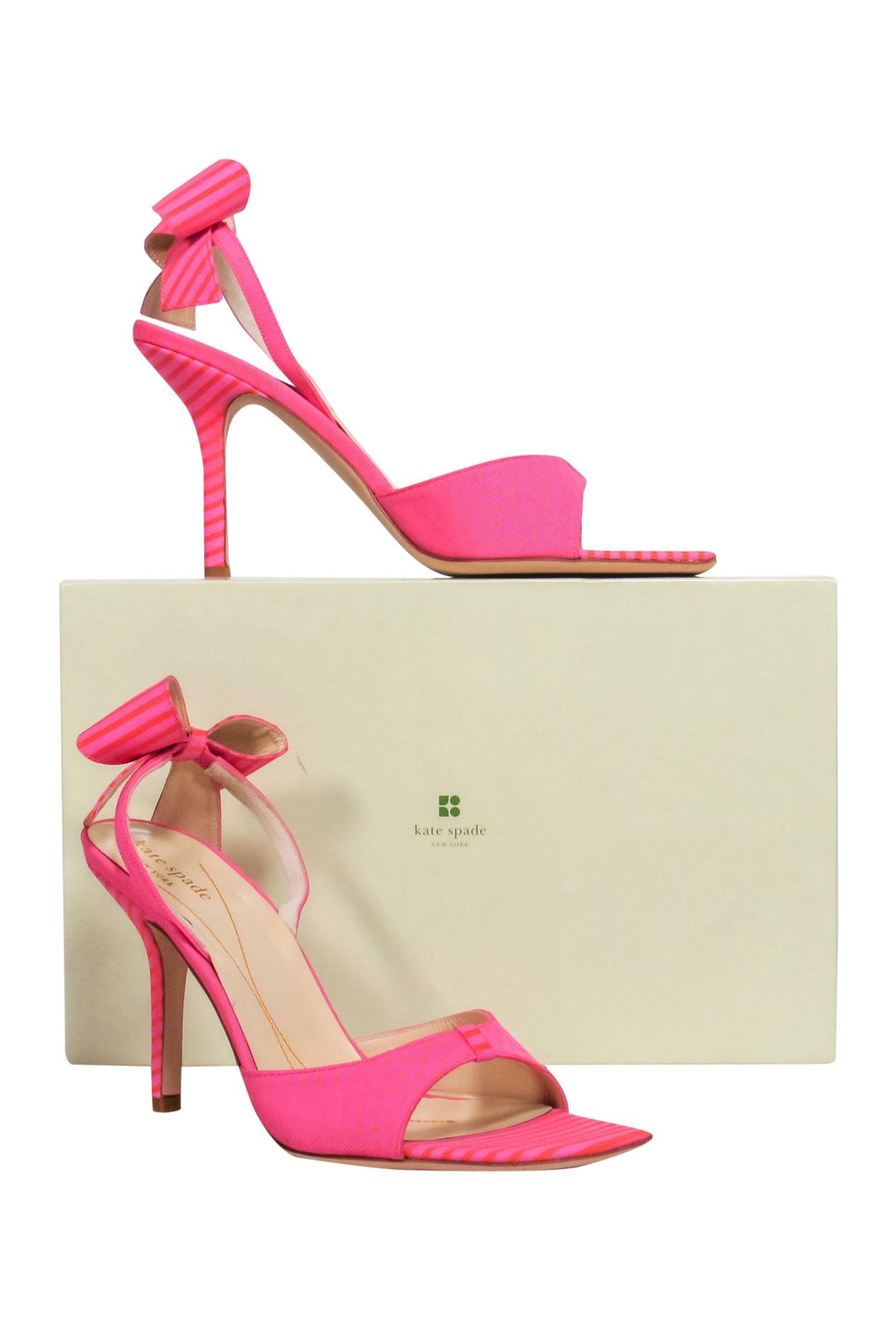 Kate Spade Pink & Orange Striped and Polka Dot Bow Slingback Pumps - Size 9
