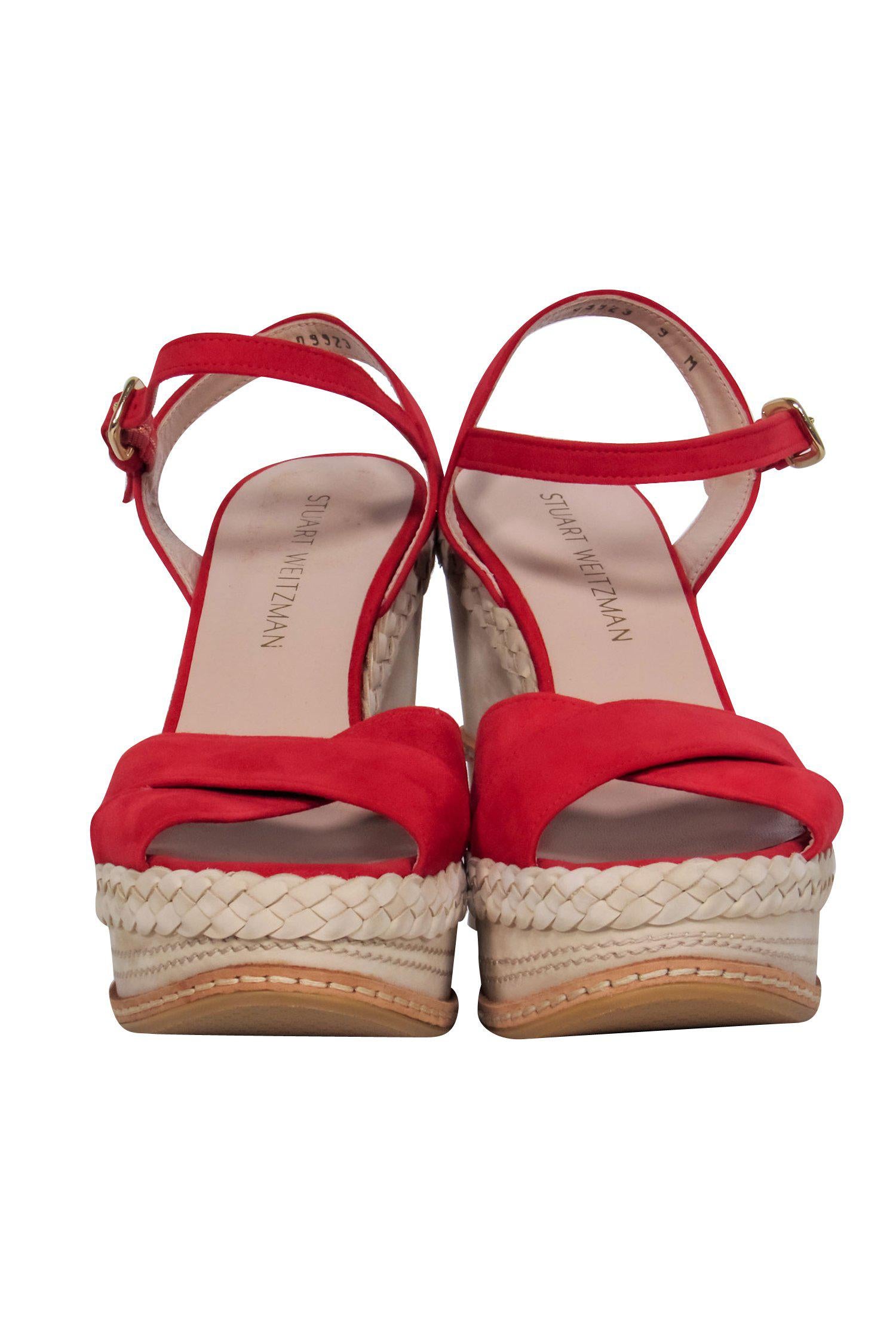 Stuart Weitzman Red Suede Strappy Wedges: A Fashion Sensation in Size 9!