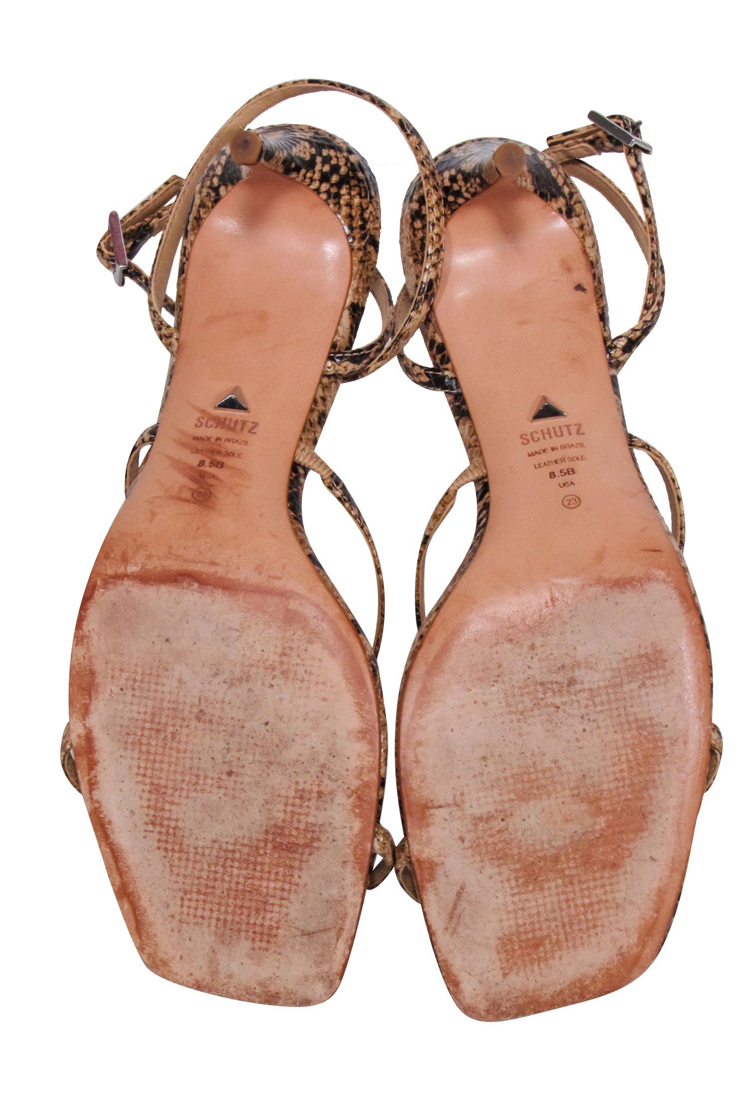Schutz Tan & Black Snake Skin Print Strappy Sandals - Size 8.5, A Summer Must-Have!