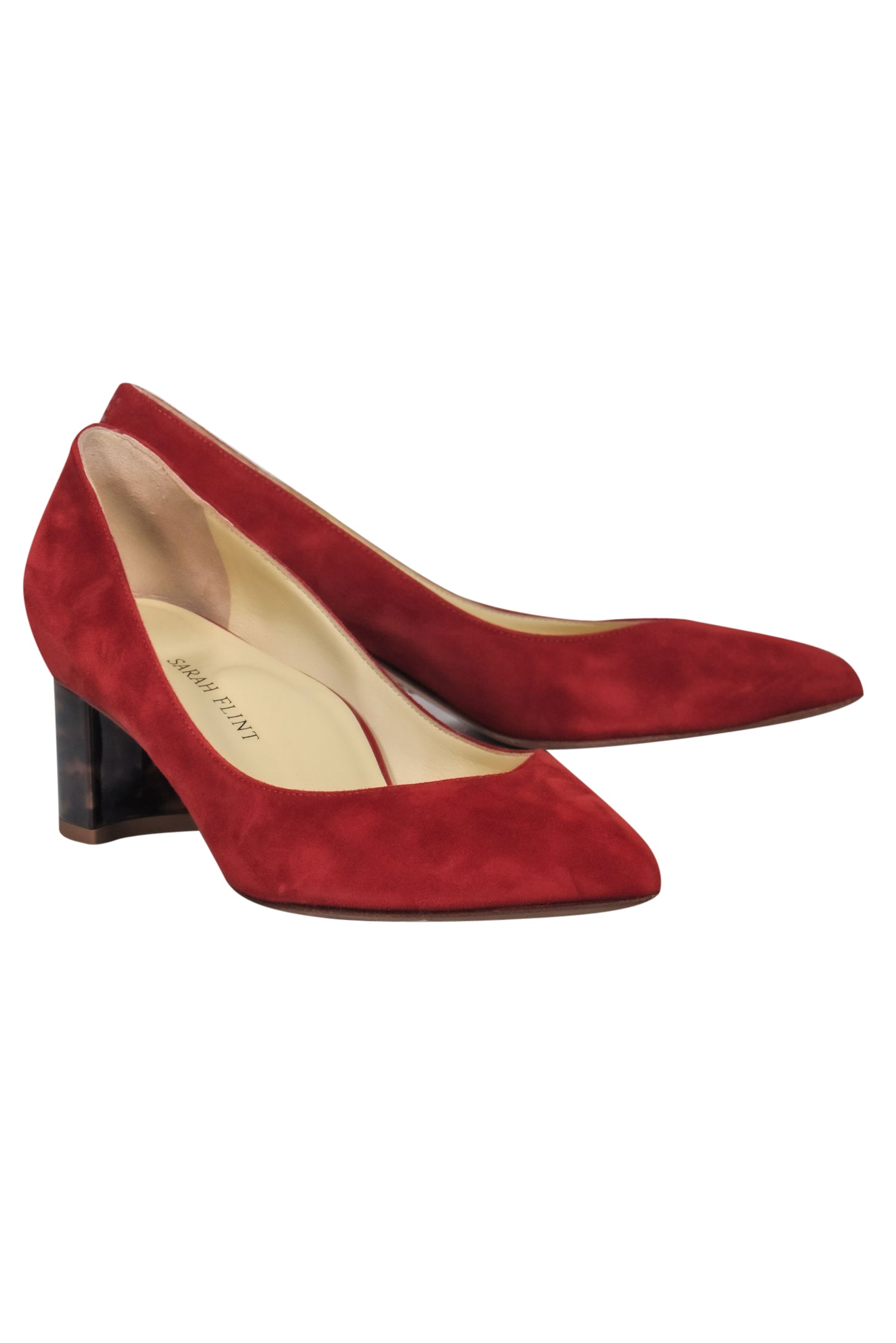 Sarah Flint Rust Suede Tortoise Shell Block Heel Pumps - Size 7