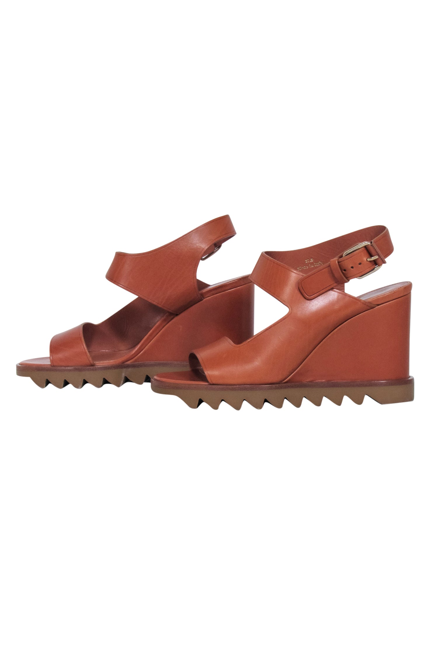 Tamara Mellon's Chic Tan Leather Open-Toe Wedges - Size 7.5