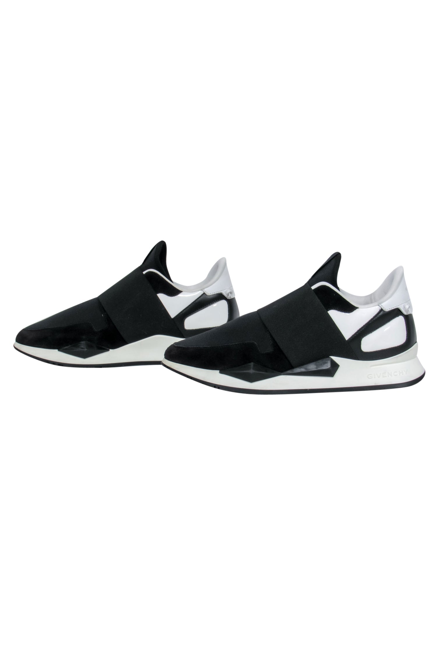 Givenchy - Stylish Black & White Suede & Patent Leather Platform Sneakers with Elastic Strap, Size 8